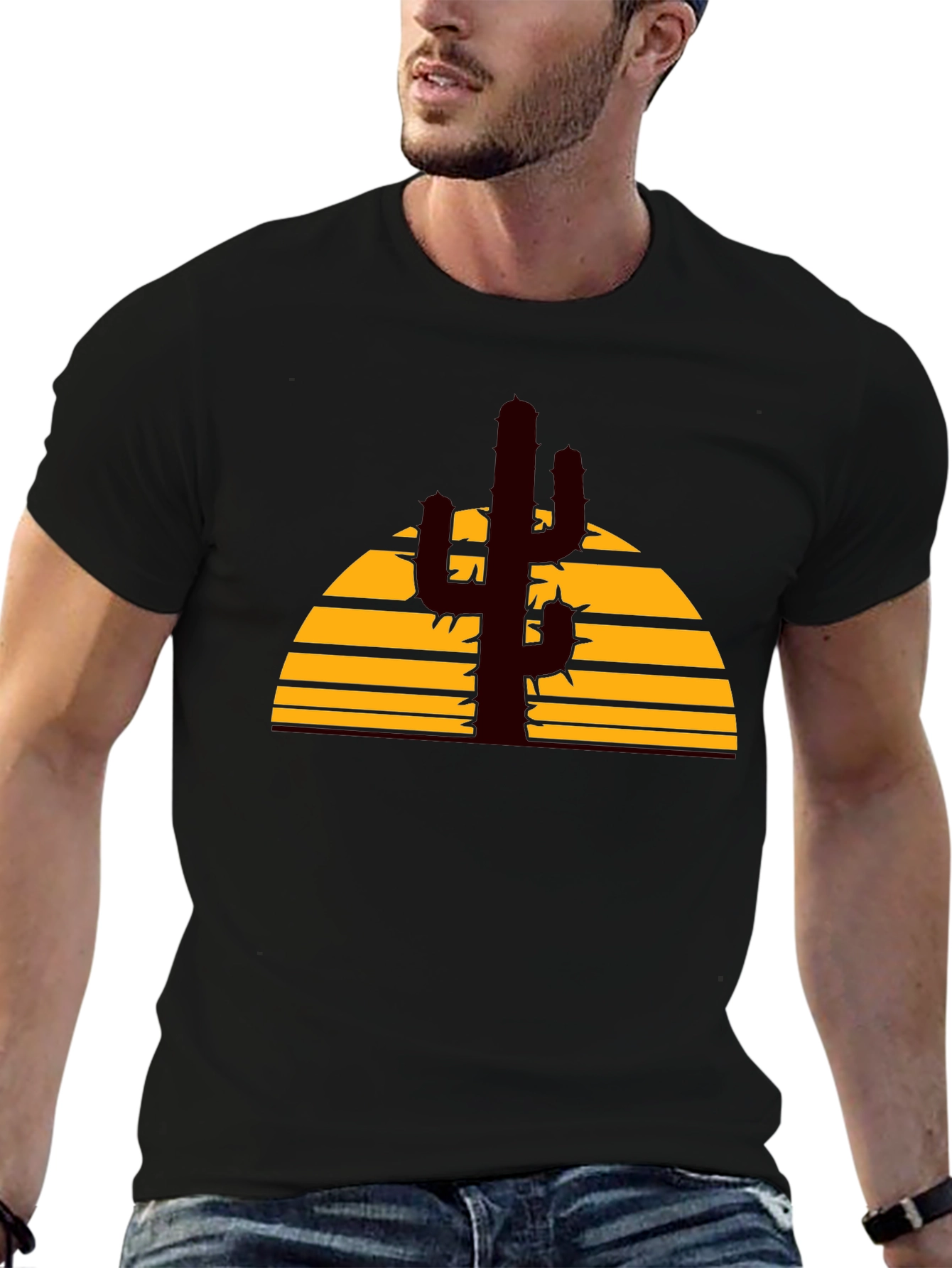 Desert Sunset Cactus Graphic Tee - Black