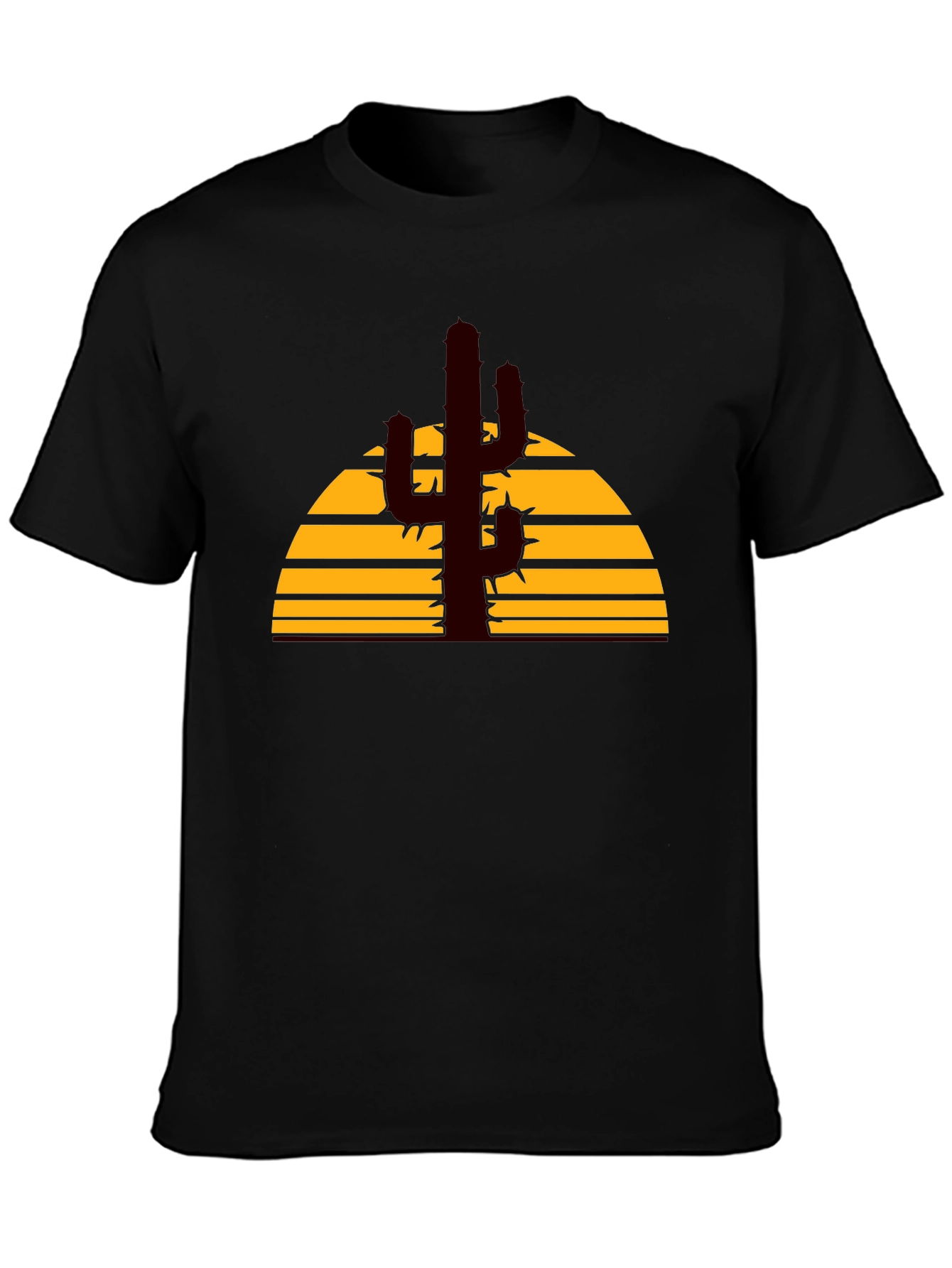 Desert Sunset Cactus Graphic Tee - Black