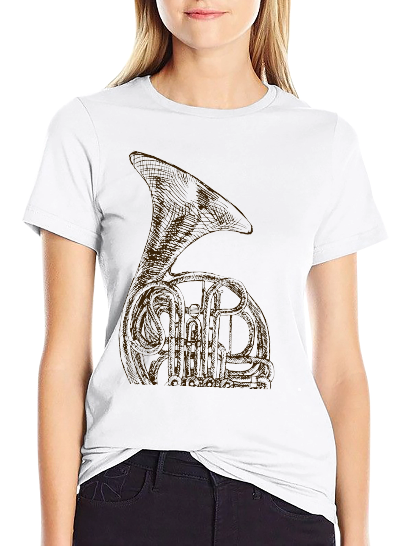 Black T-Shirt with Brown Tuba Design