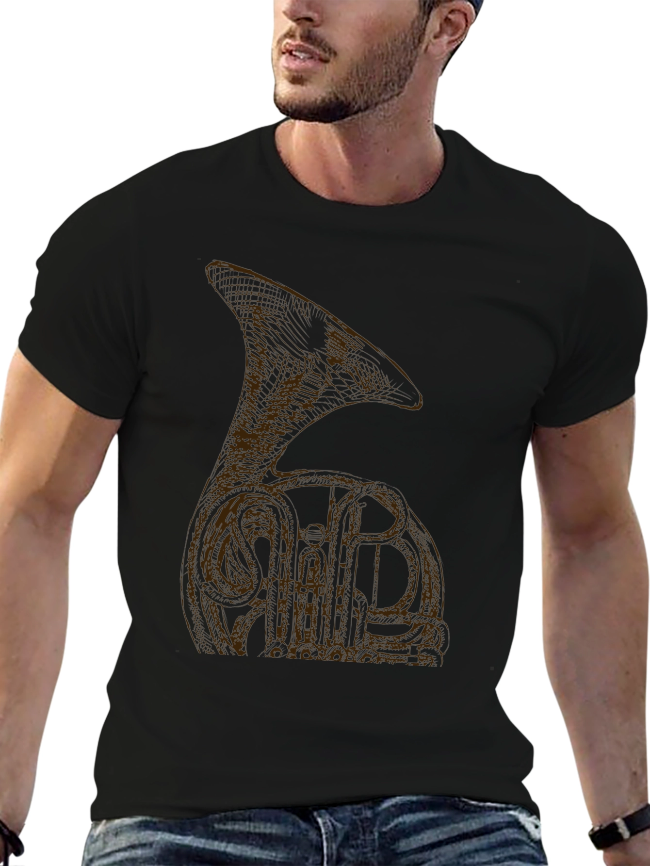 Black T-Shirt with Brown Tuba Design