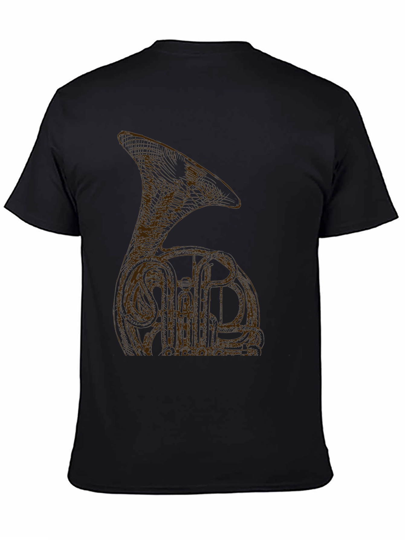 Black T-Shirt with Brown Tuba Design