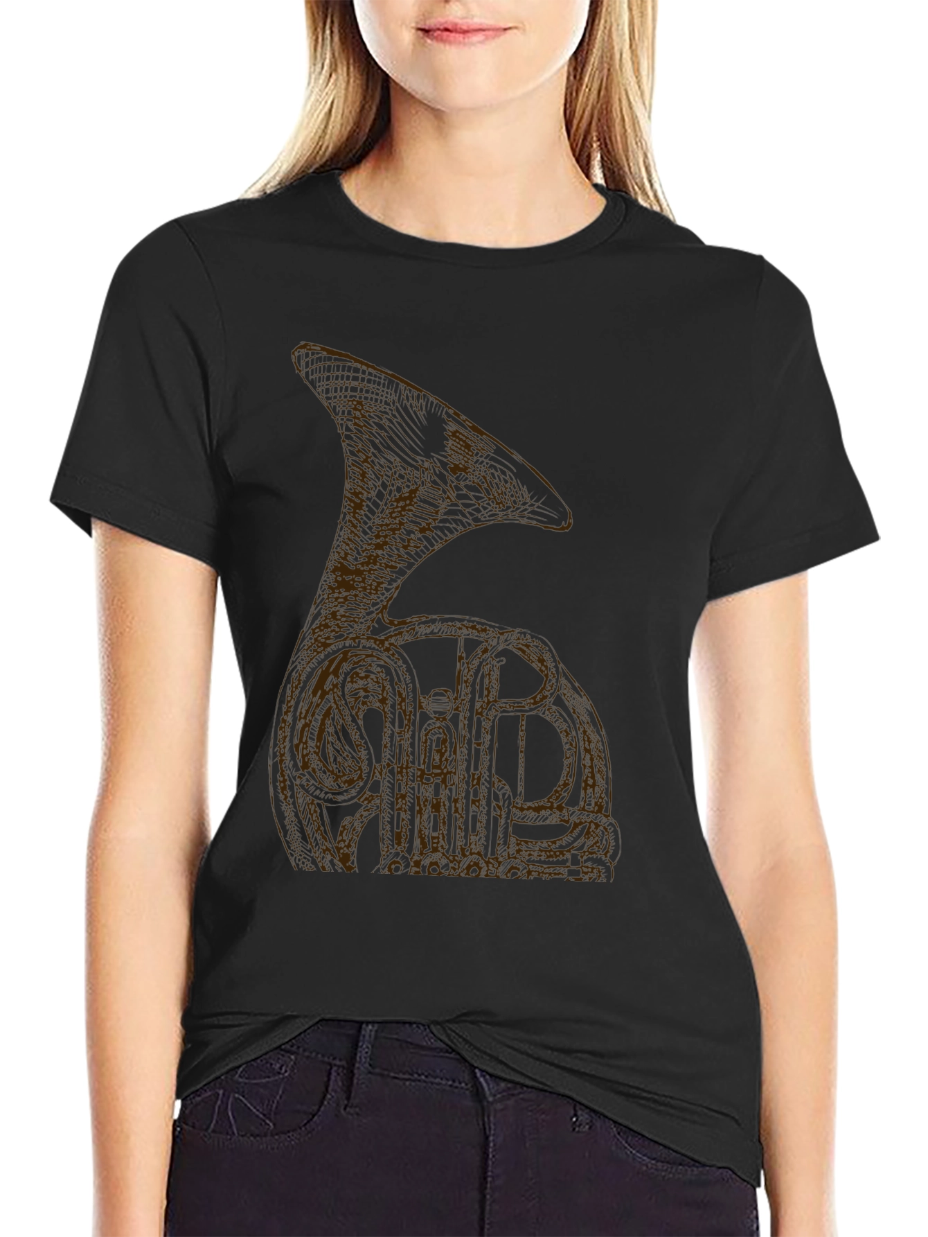 Black T-Shirt with Brown Tuba Design