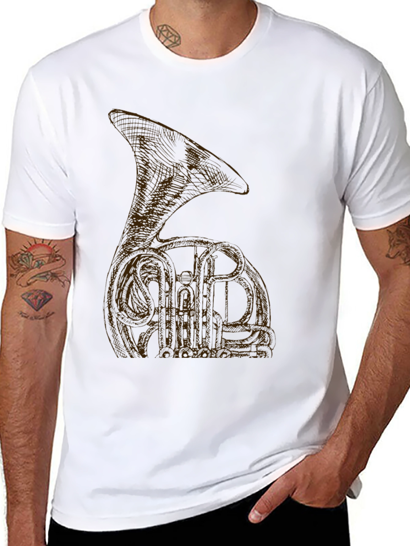 Black T-Shirt with Brown Tuba Design