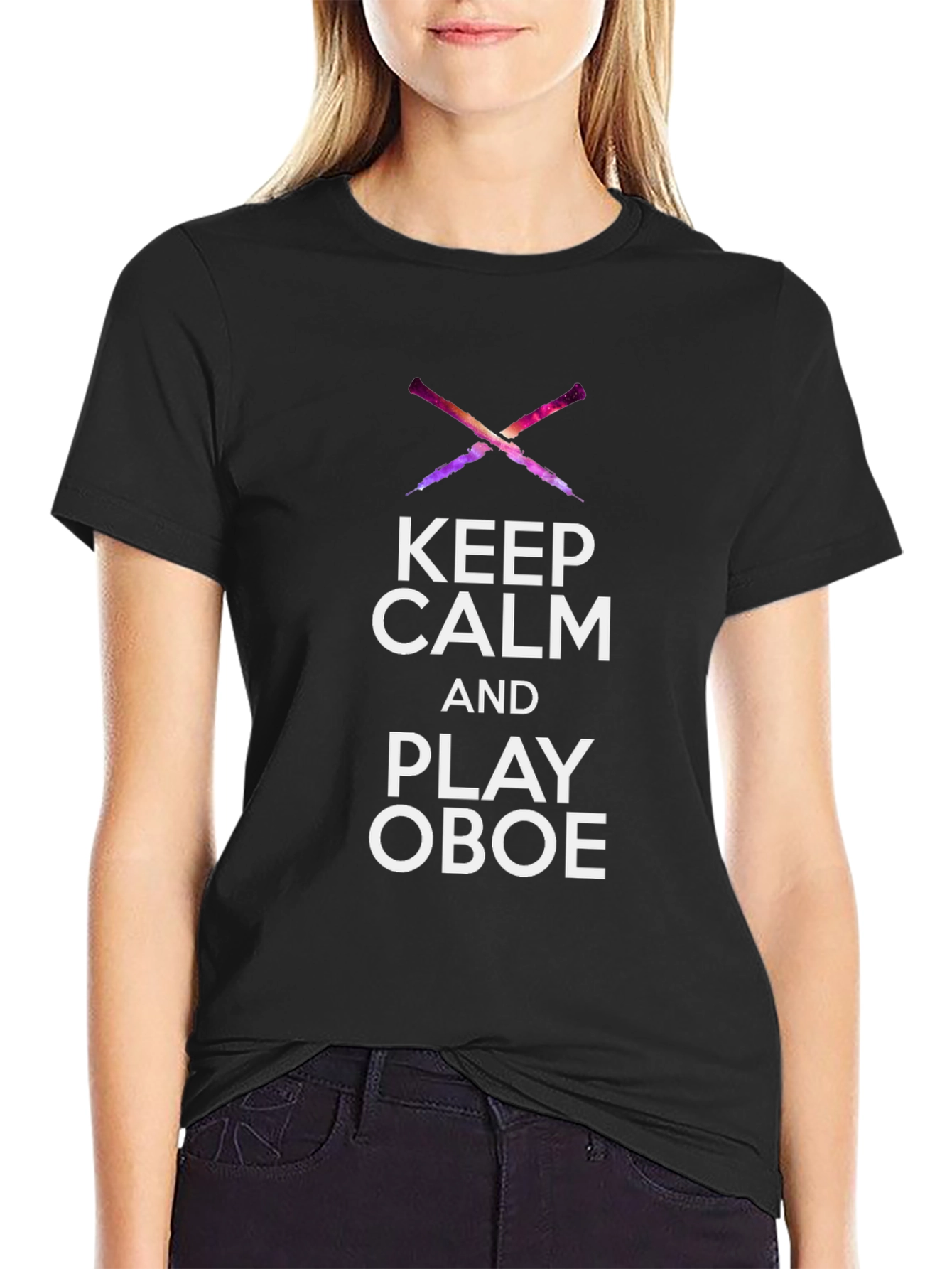 Keep Calm and Play Oboe Black T-Shirt