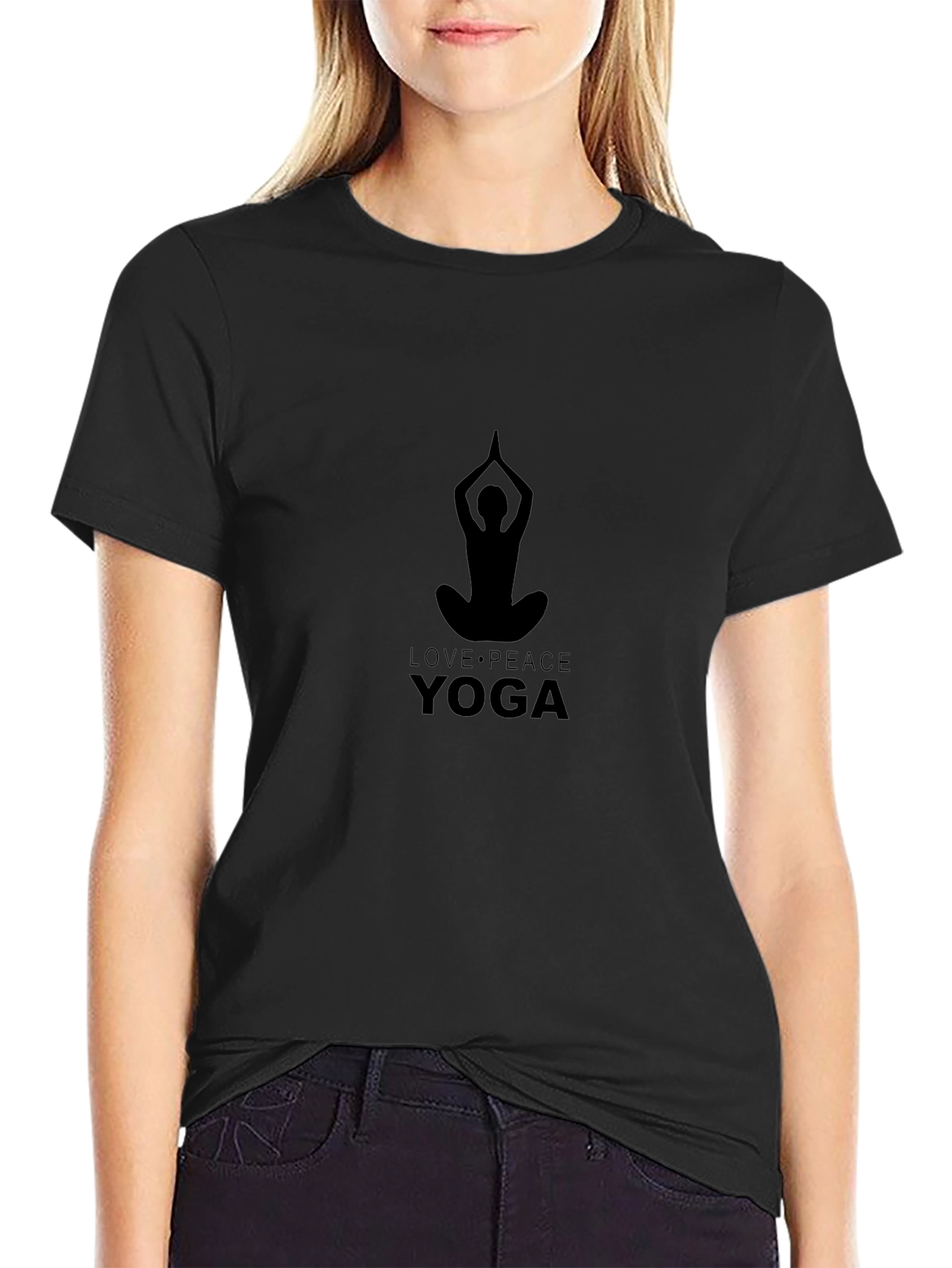 Mens Yoga Peace Love Black Graphic Tee