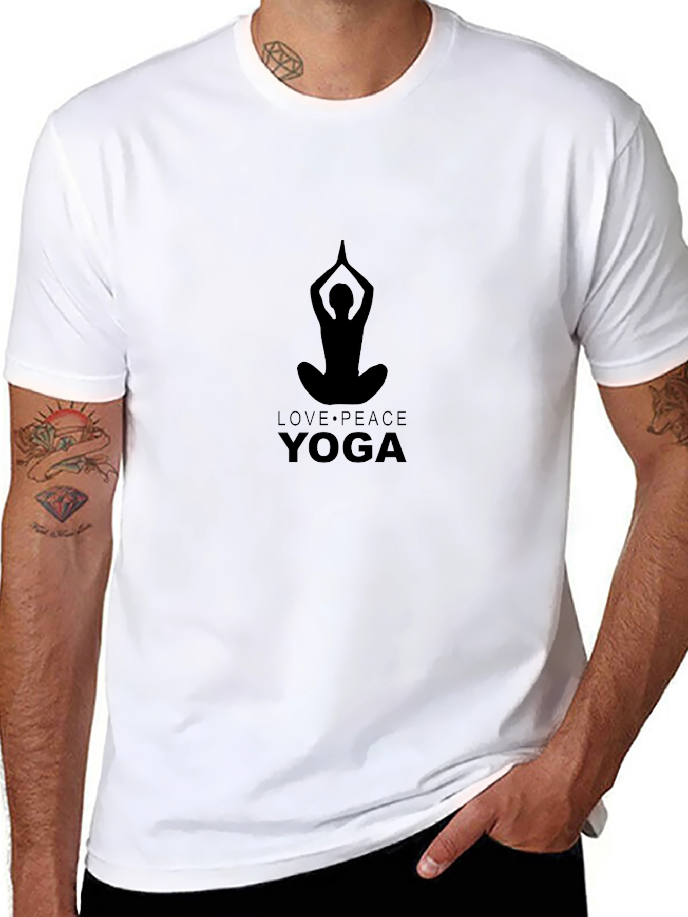 Mens Yoga Peace Love Black Graphic Tee