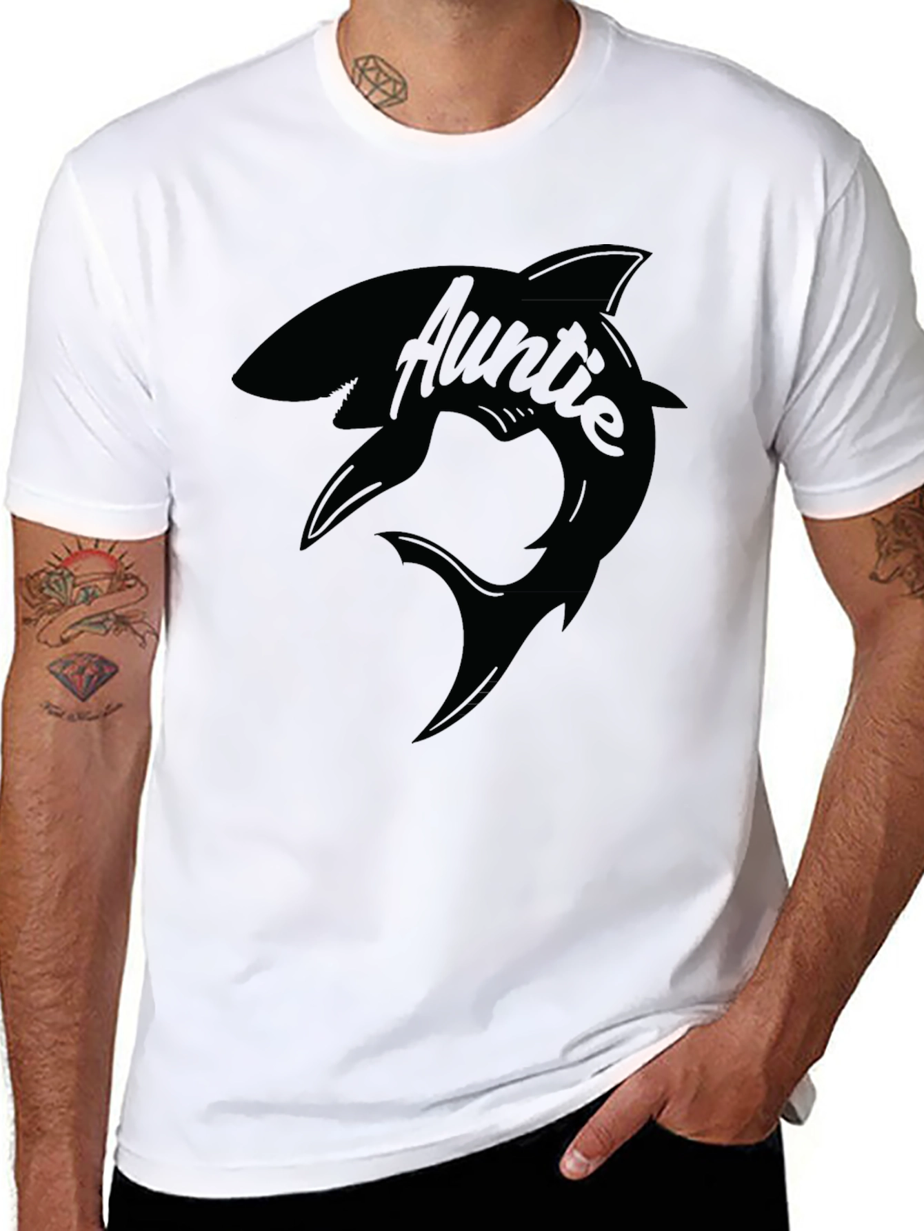 Auntie Shark Black T-Shirt - Funny Family Tee