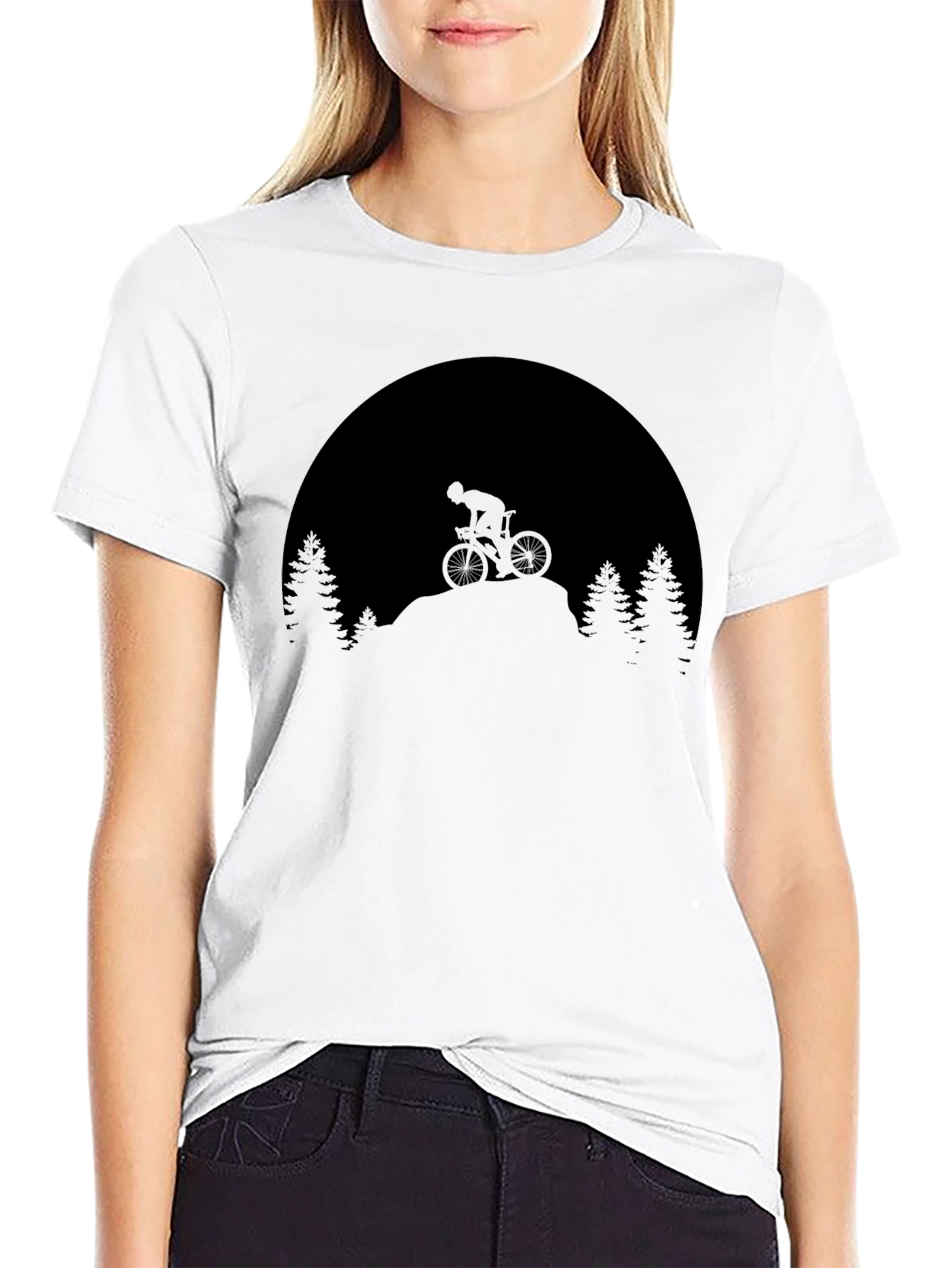 Mountain Biker Silhouette Graphic T-Shirt - Black