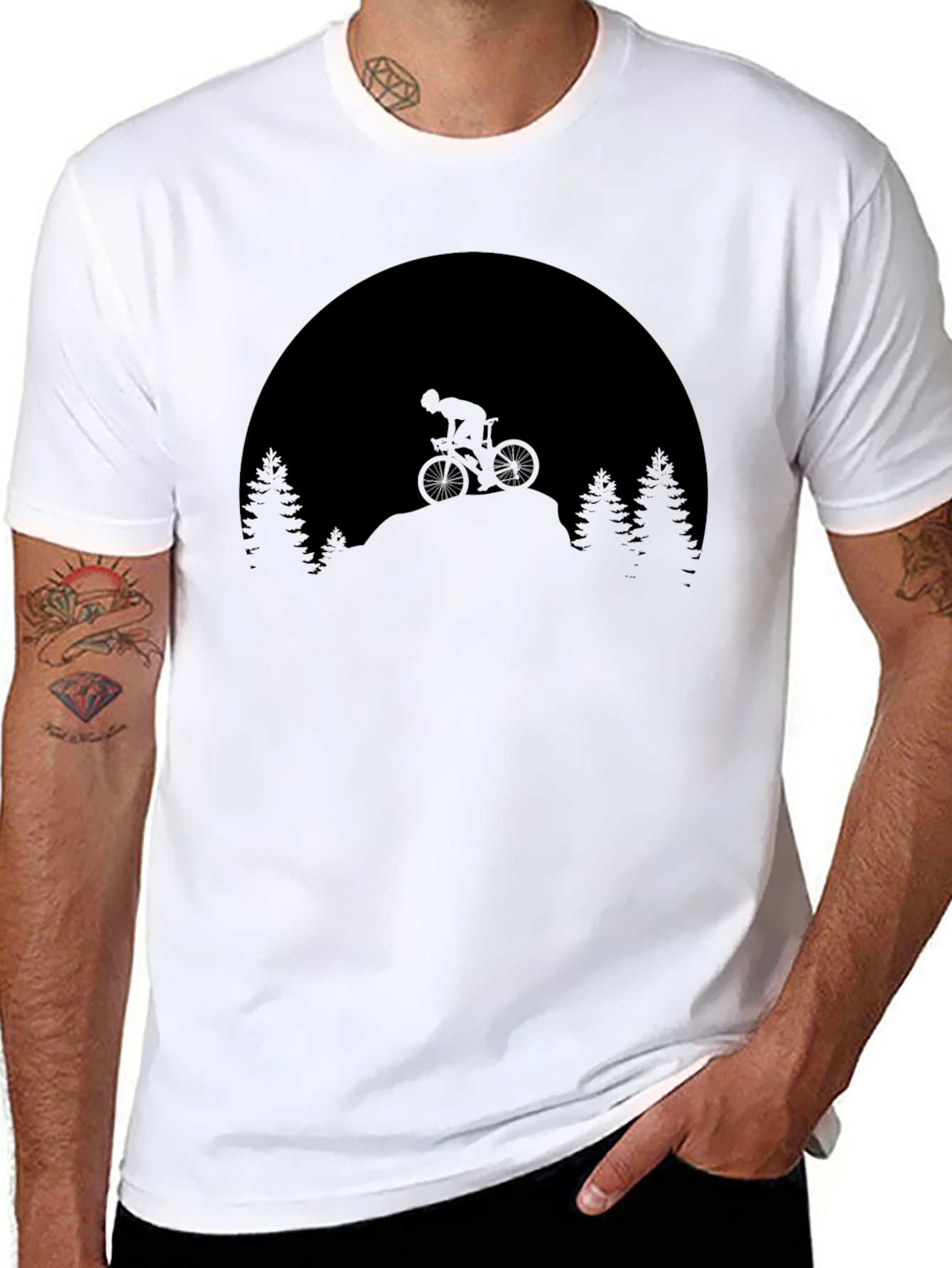 Mountain Biker Silhouette Graphic T-Shirt - Black