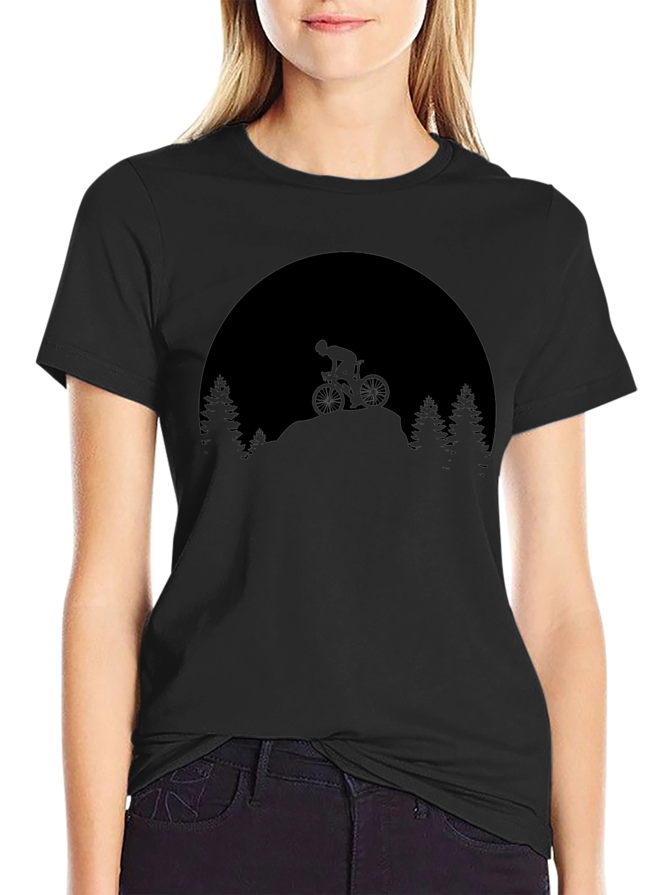 Mountain Biker Silhouette Graphic T-Shirt - Black