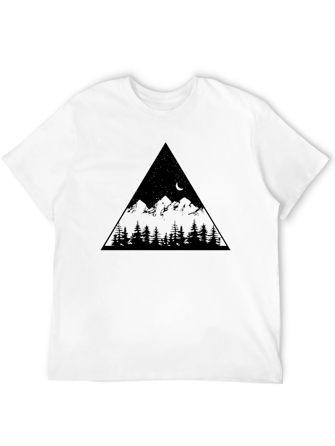 Mountain Scene Graphic Tee - Black Cotton Blend T-Shirt
