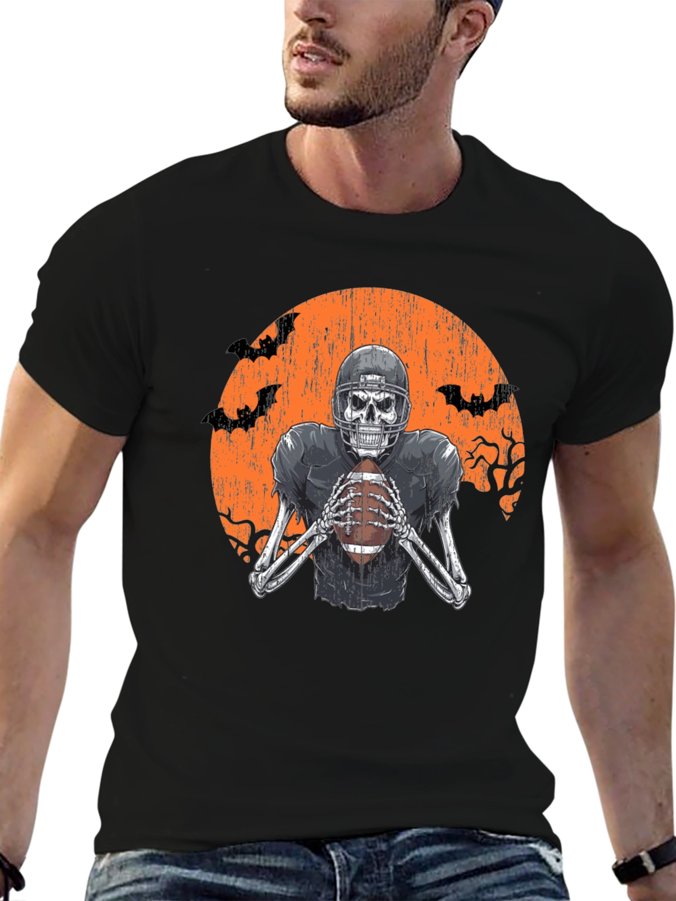 Skeleton Football Player Halloween T-Shirt