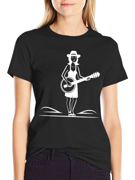 Banjo Woman Graphic Tee - Black Casual T-Shirt
