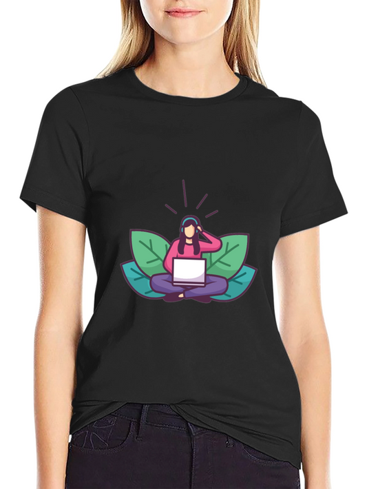 Black T-shirt with Meditating Woman Graphic