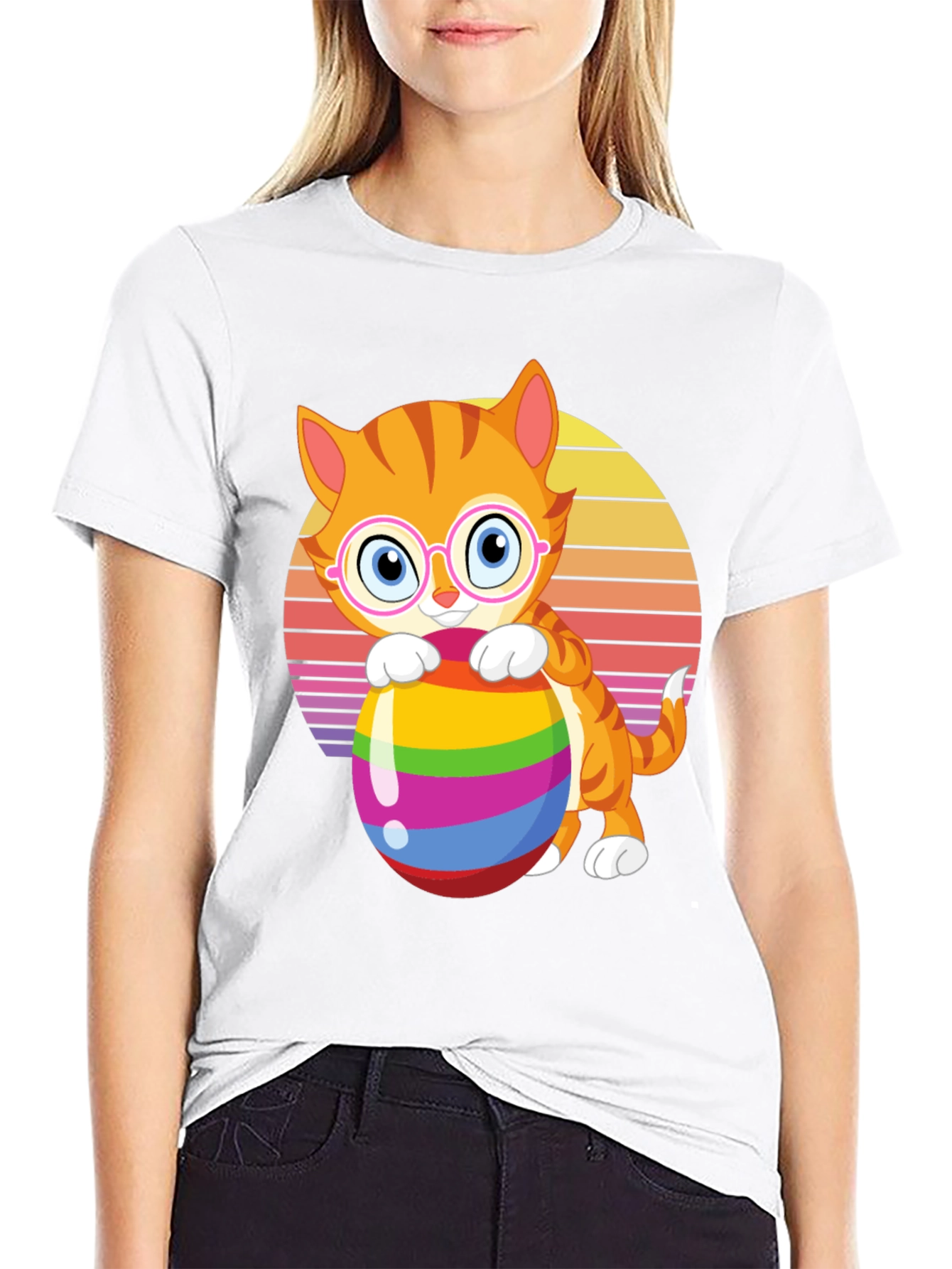 Cat with Easter Egg Graphic Tee
