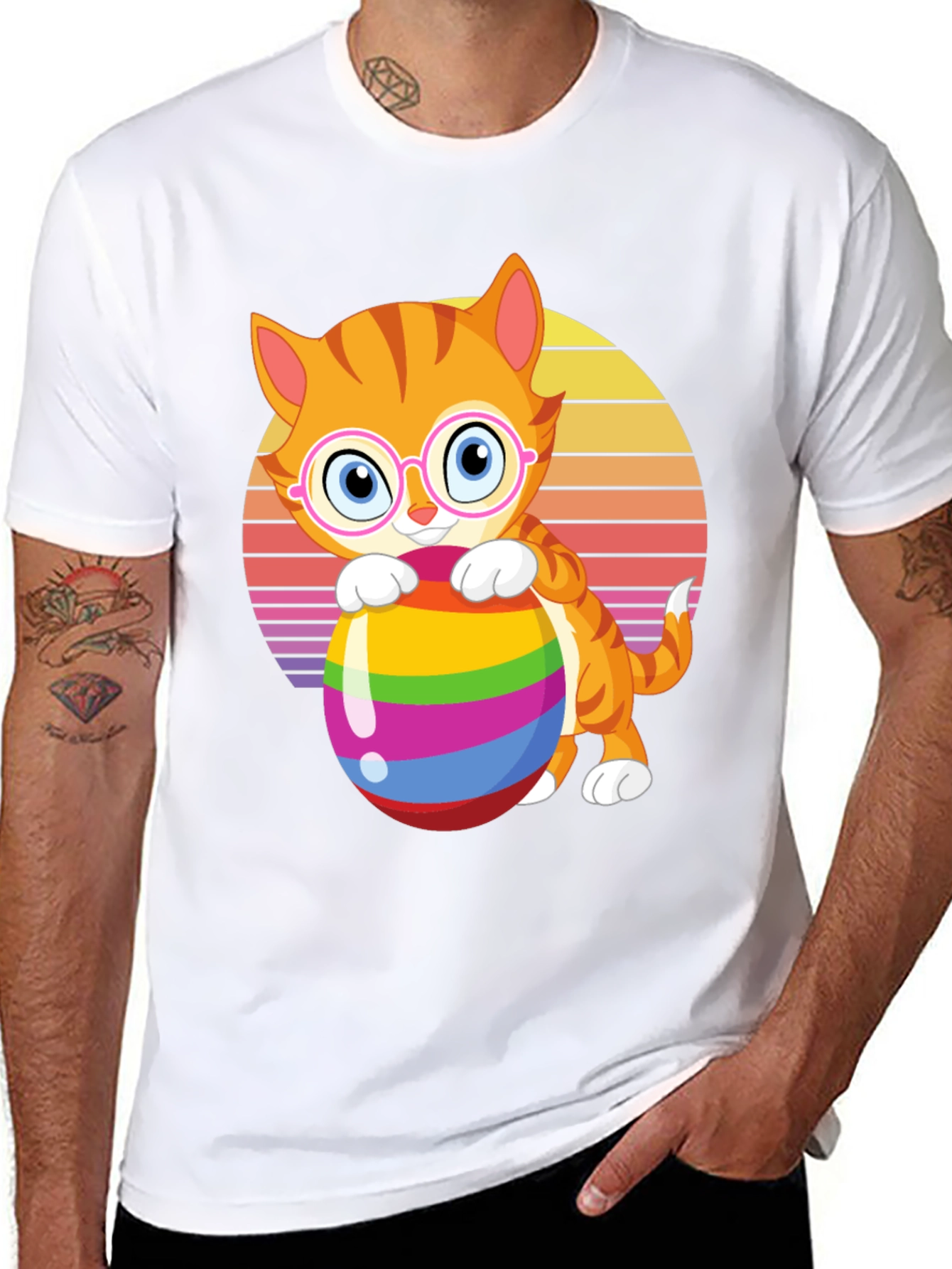 Cat with Easter Egg Graphic Tee