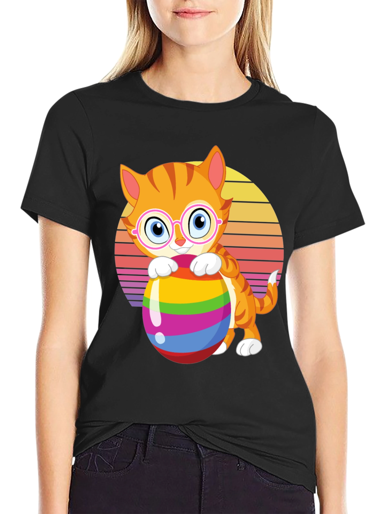 Cat with Easter Egg Graphic Tee