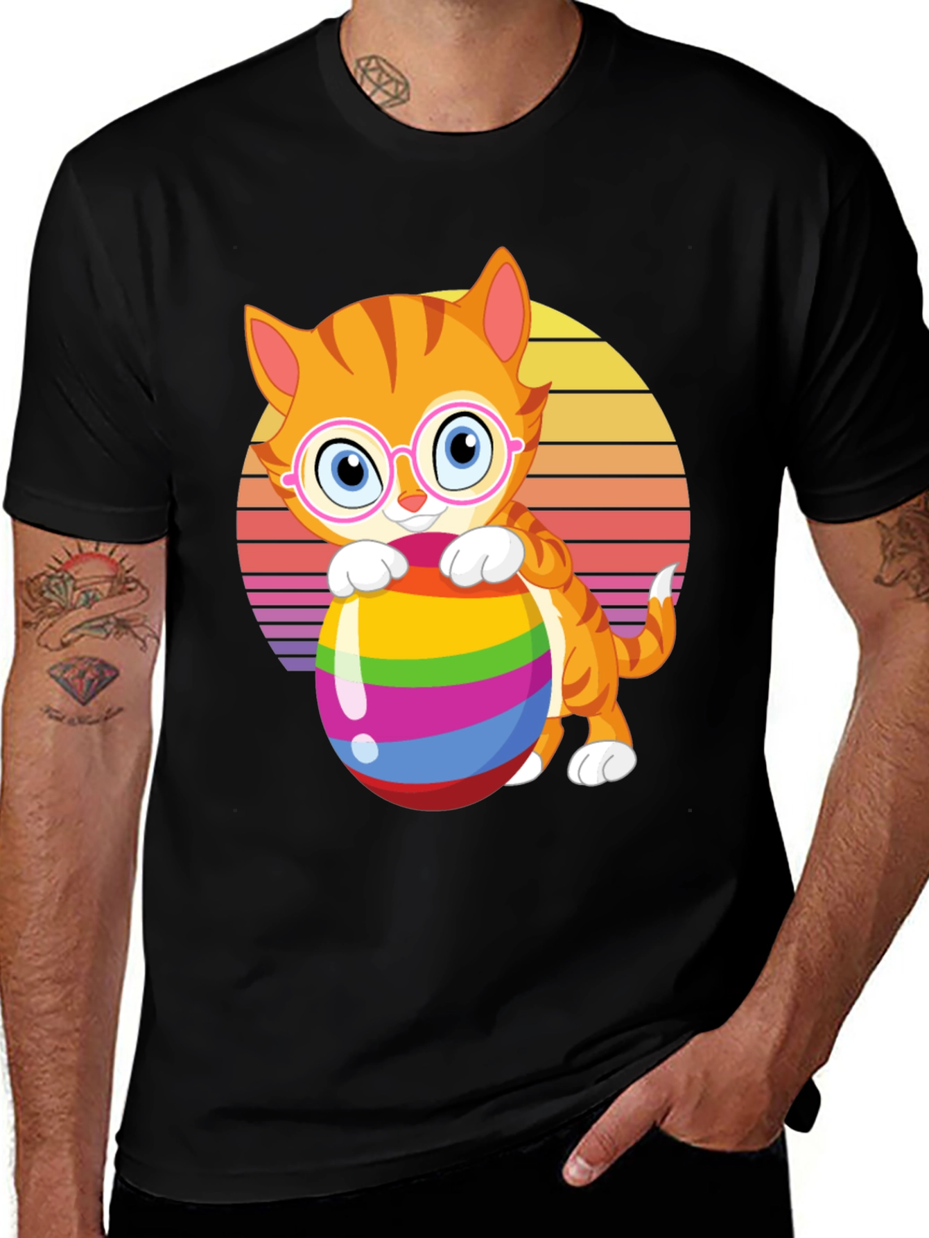 Cat with Easter Egg Graphic Tee
