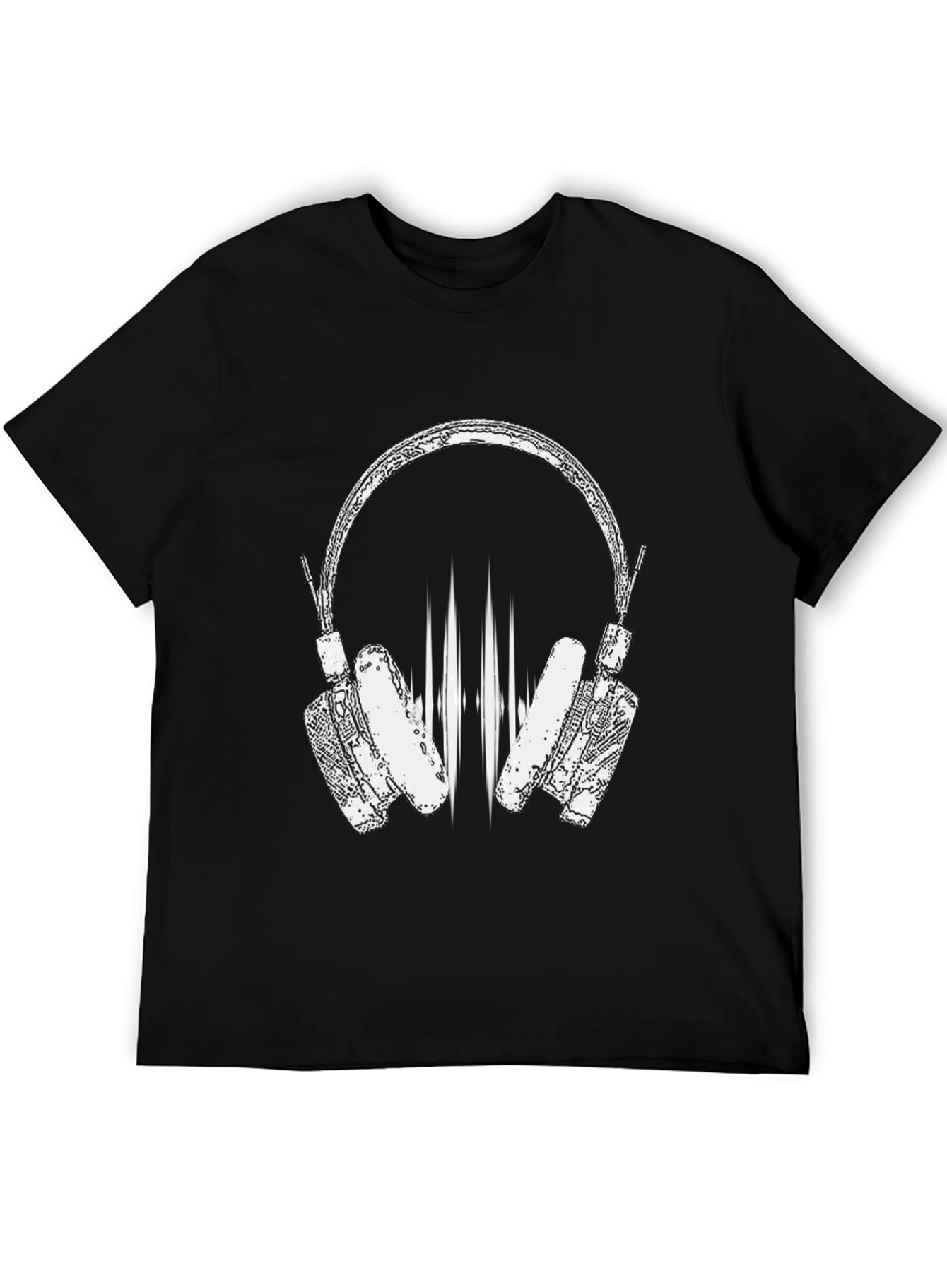 Stylish Black T-Shirt with Headphones Graphic