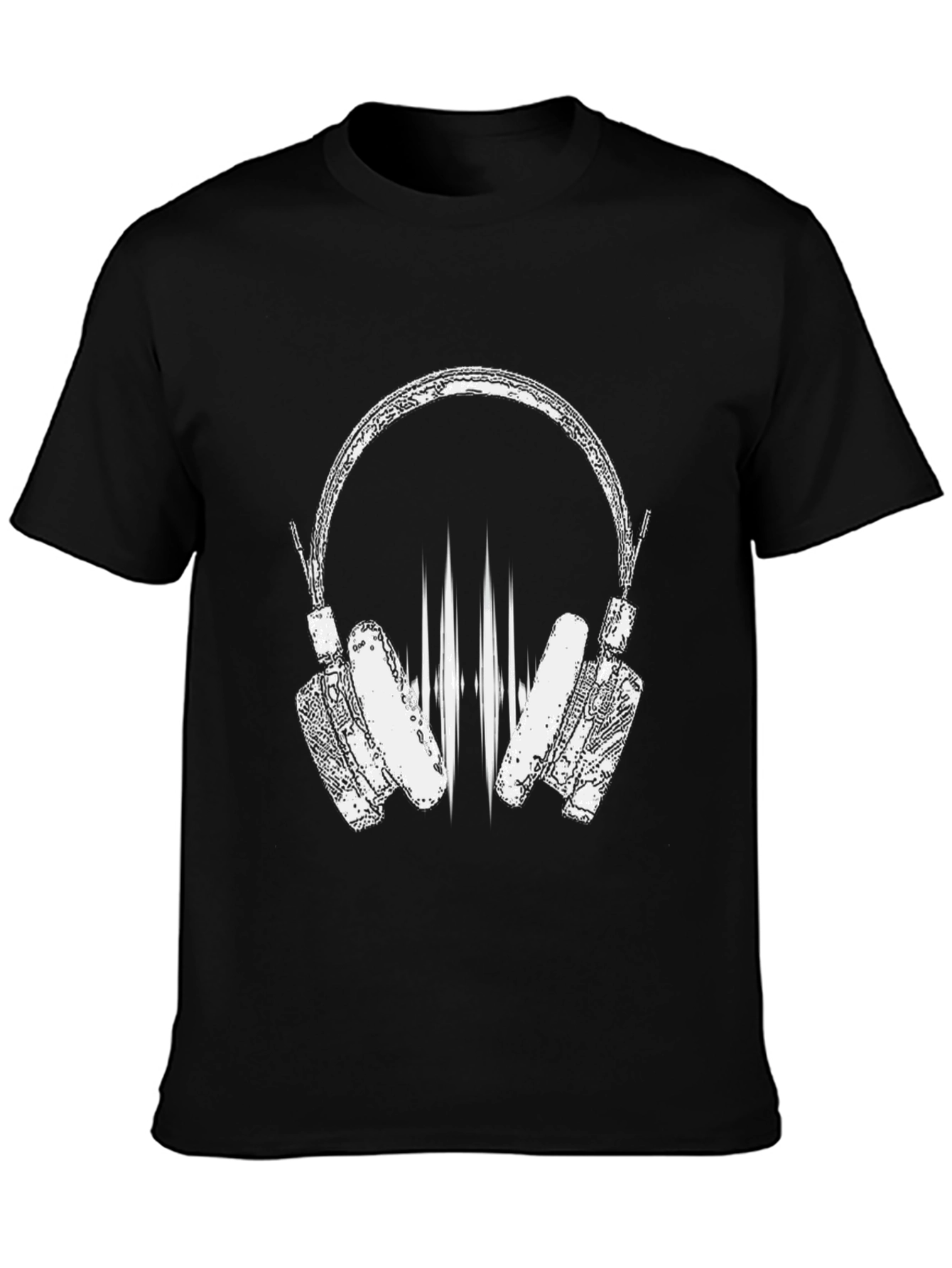 Stylish Black T-Shirt with Headphones Graphic