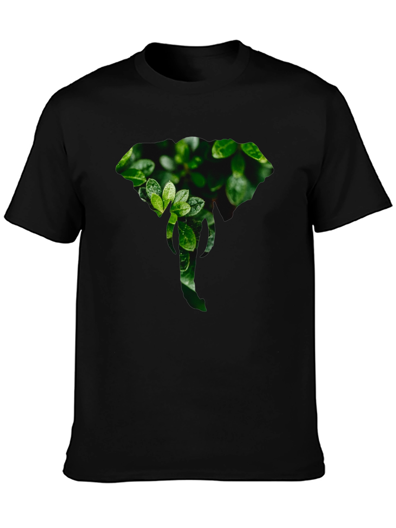 Elephant Leaf Print Black T-Shirt