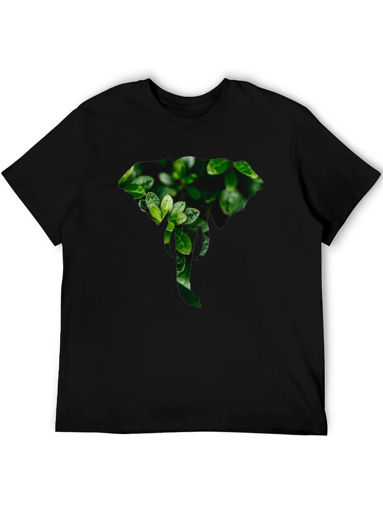 Elephant Leaf Print Black T-Shirt