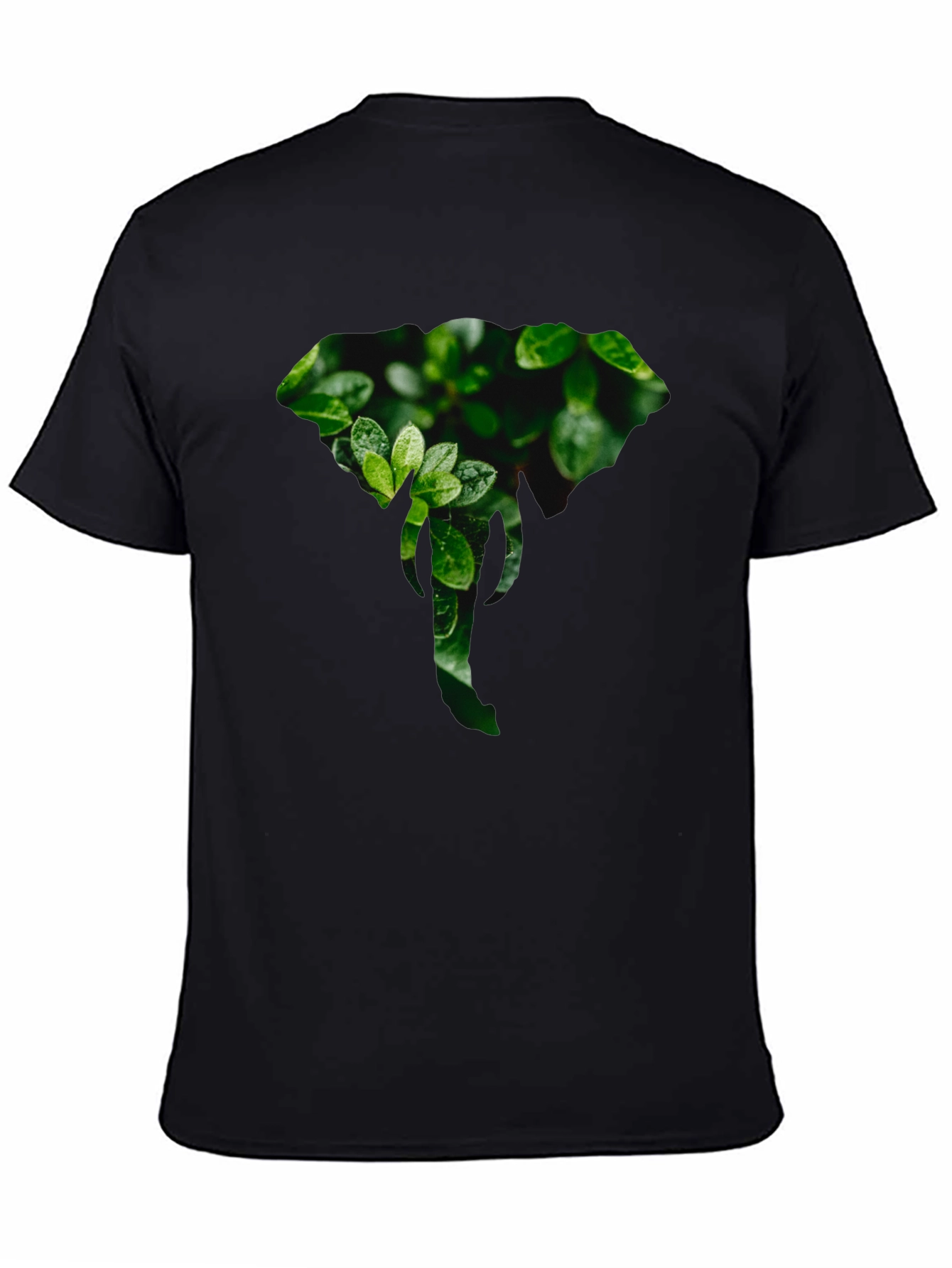 Elephant Leaf Print Black T-Shirt