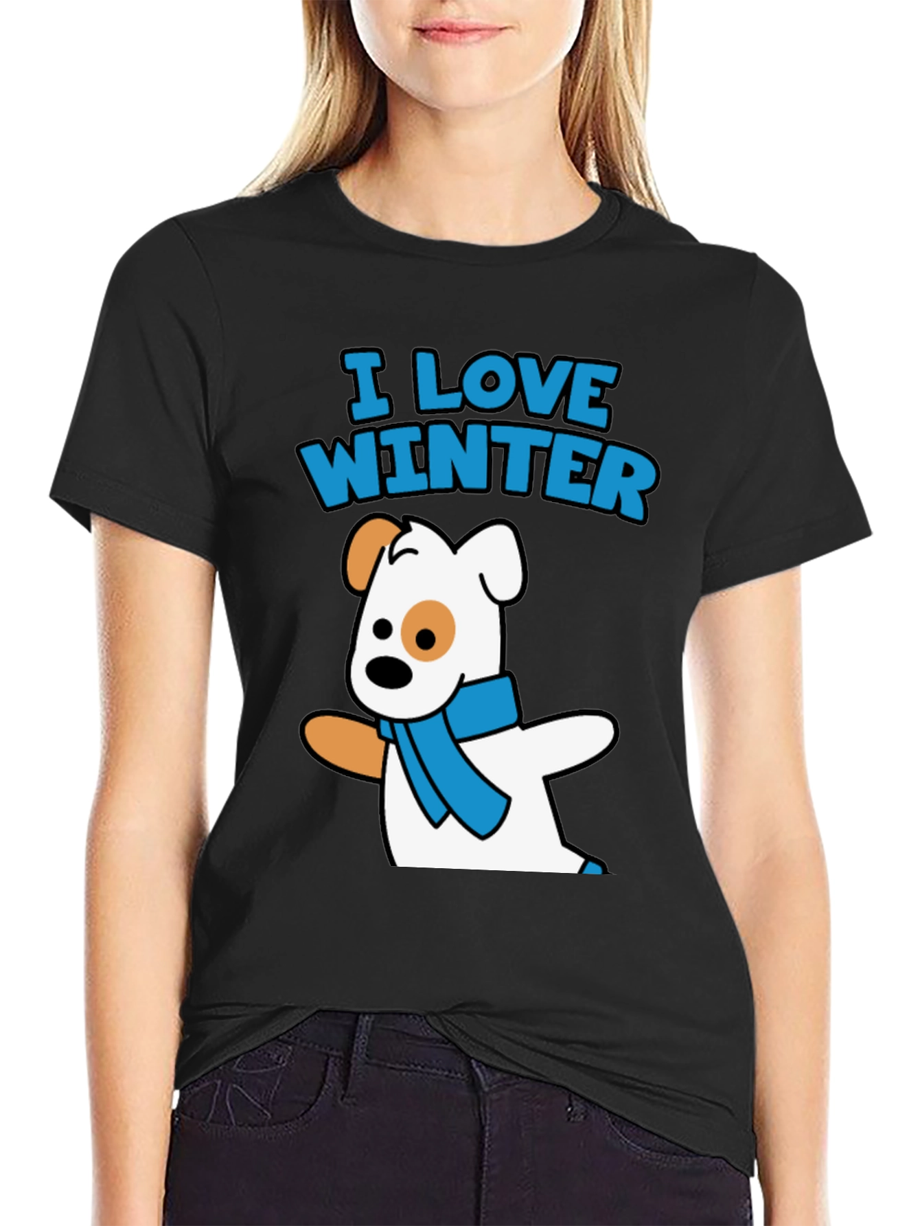 I Love Winter Dog Graphic Black T-Shirt