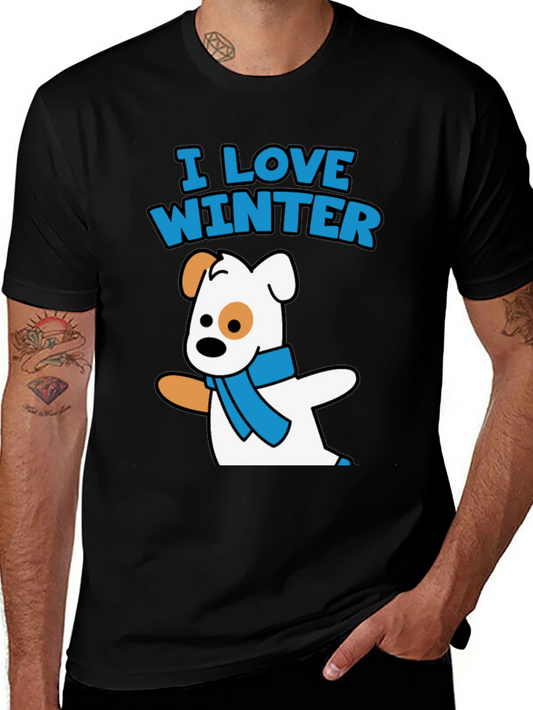 I Love Winter Dog Graphic Black T-Shirt