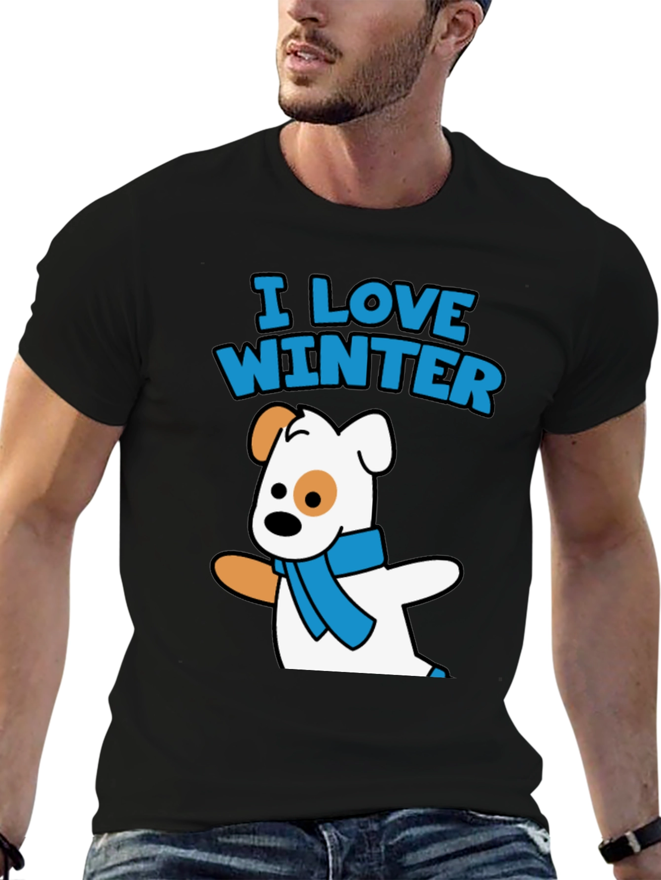I Love Winter Dog Graphic Black T-Shirt