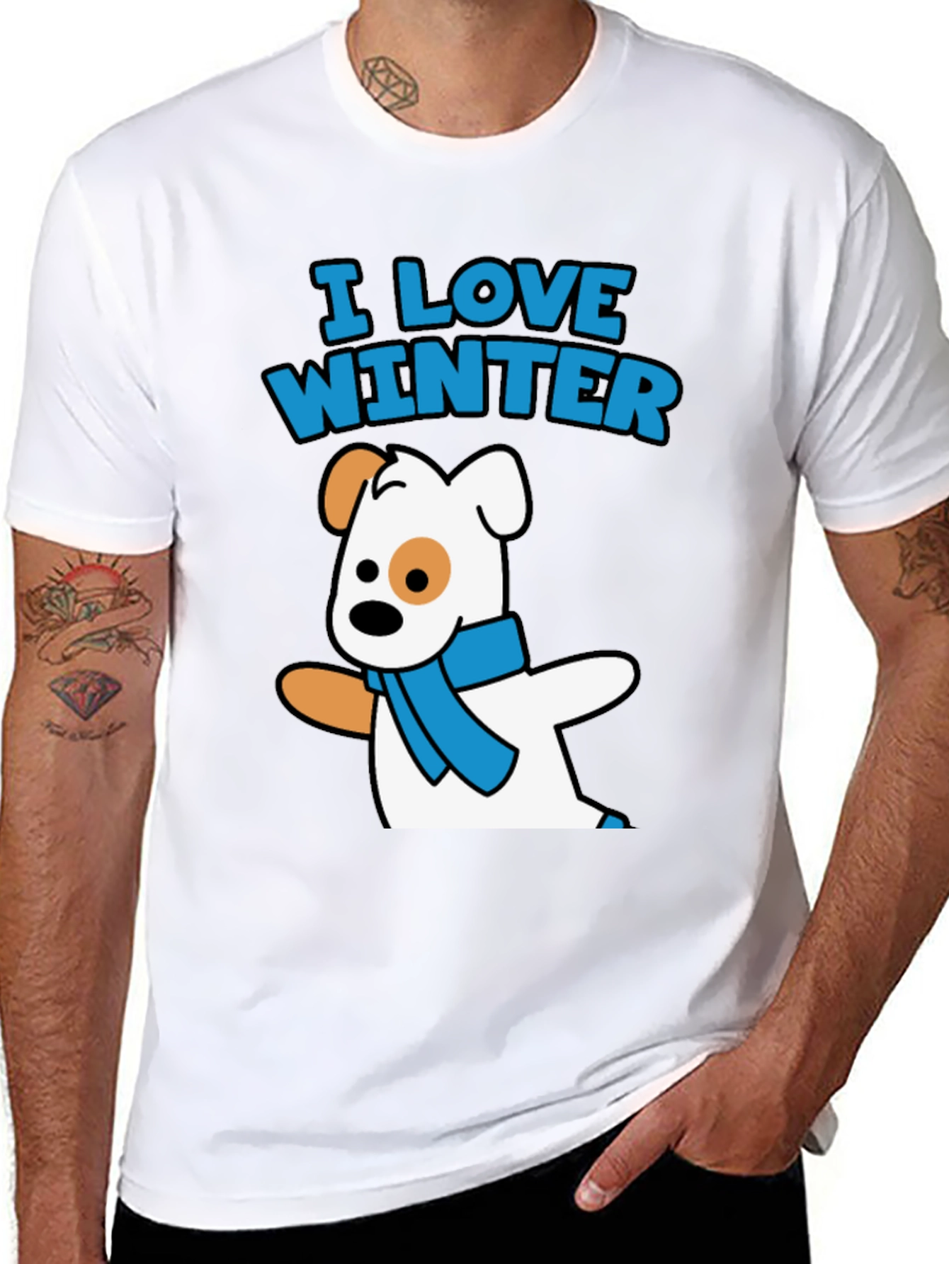 I Love Winter Dog Graphic Black T-Shirt