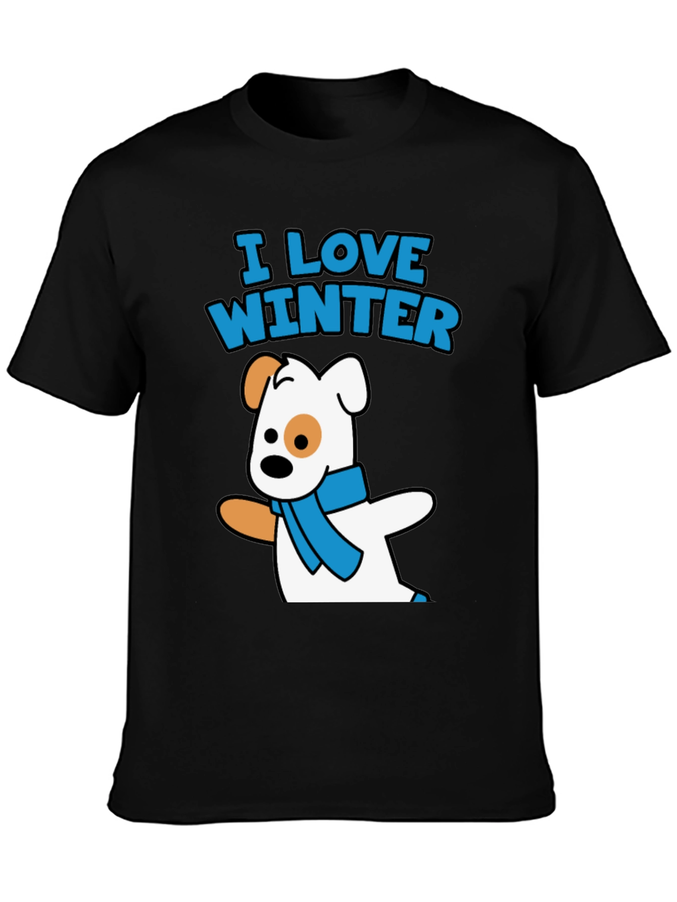 I Love Winter Dog Graphic Black T-Shirt