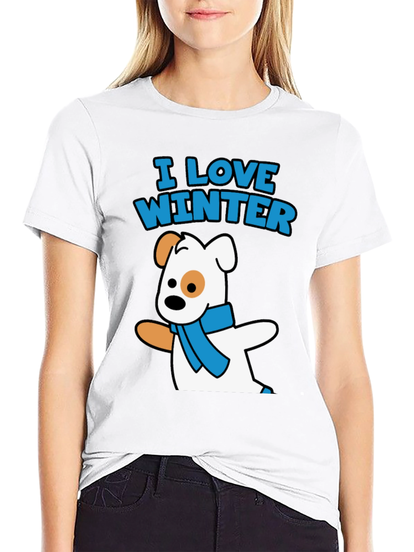 I Love Winter Dog Graphic Black T-Shirt
