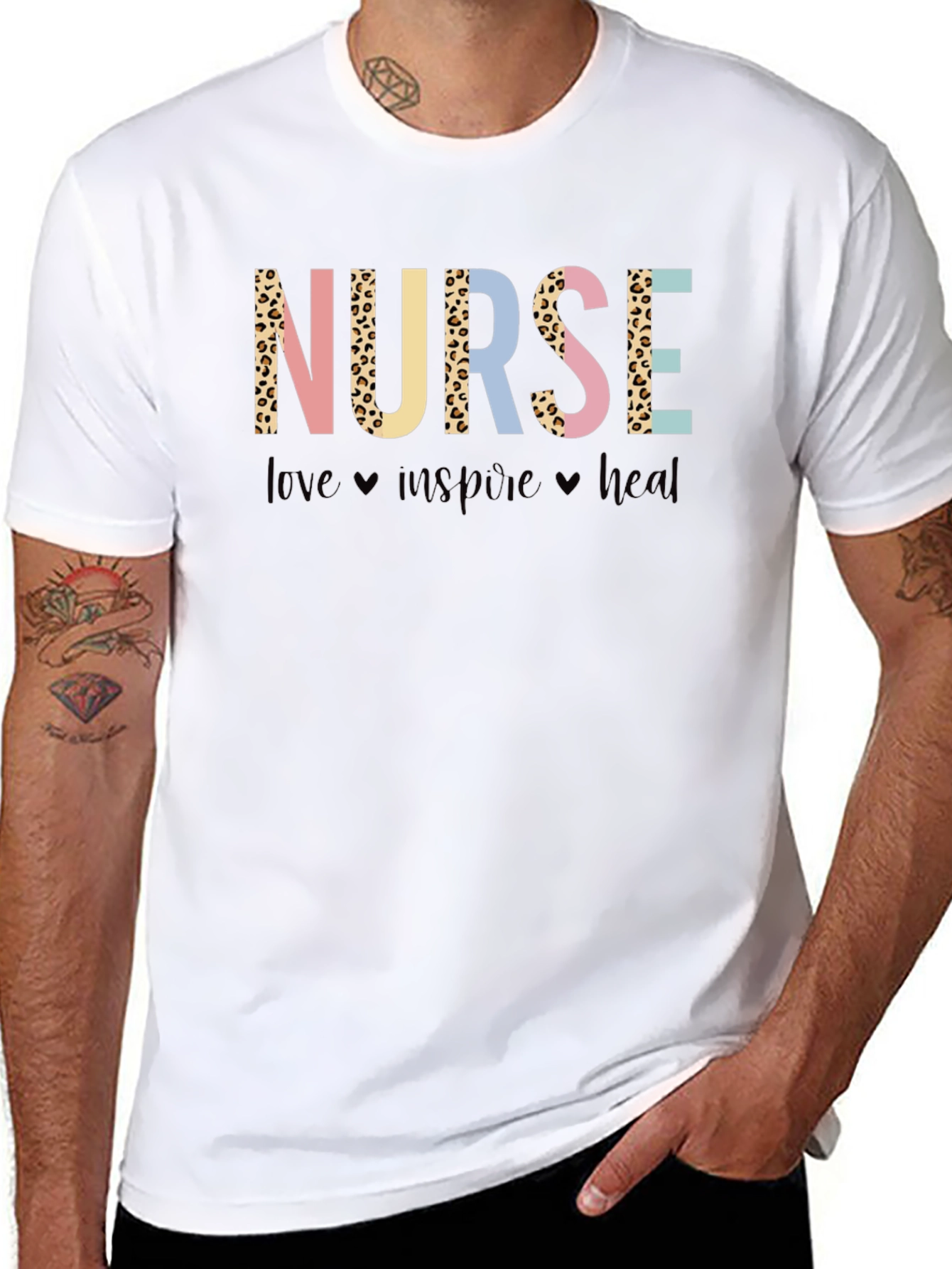 Nurse Leopard Print Graphic T-Shirt - Love Inspire Heal