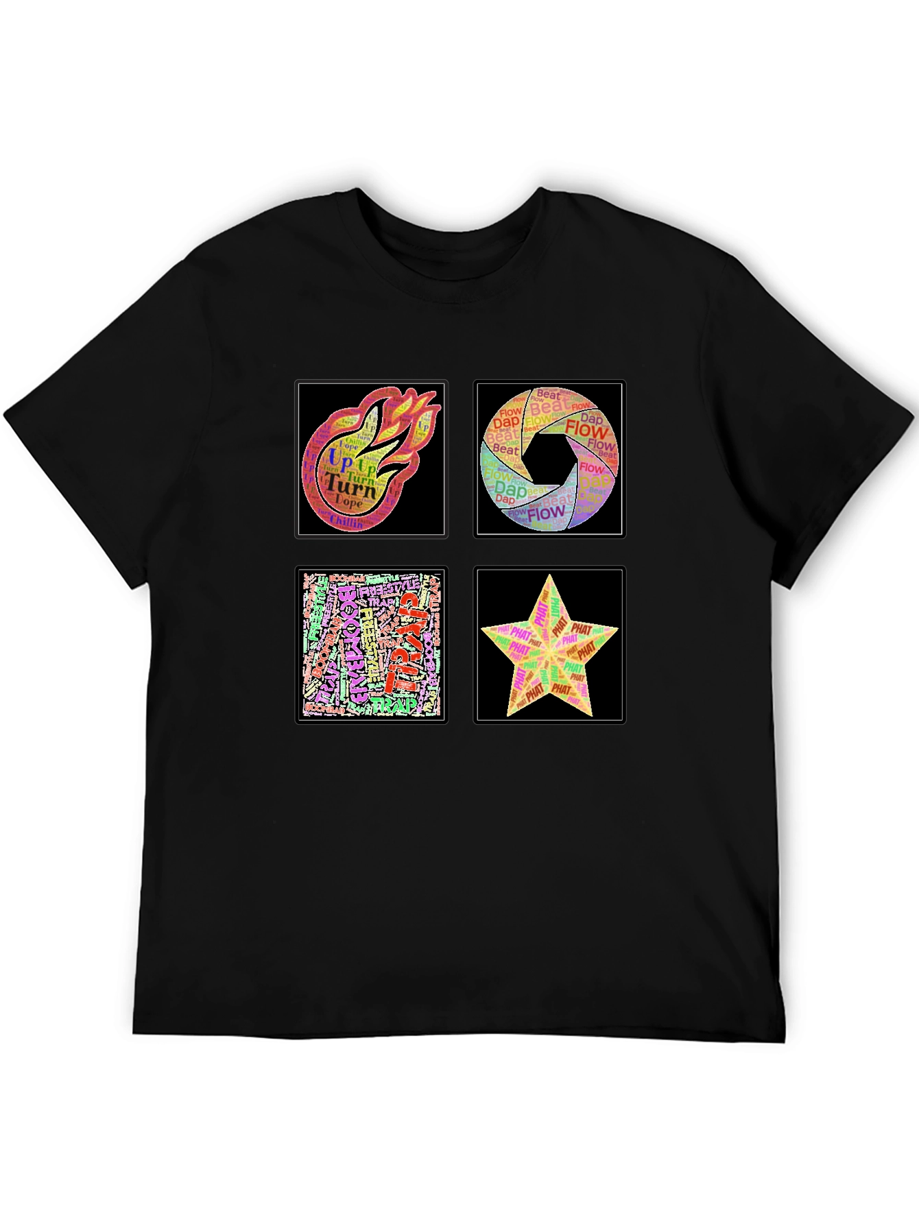 Abstract Art Word Design Mens Black T-Shirt