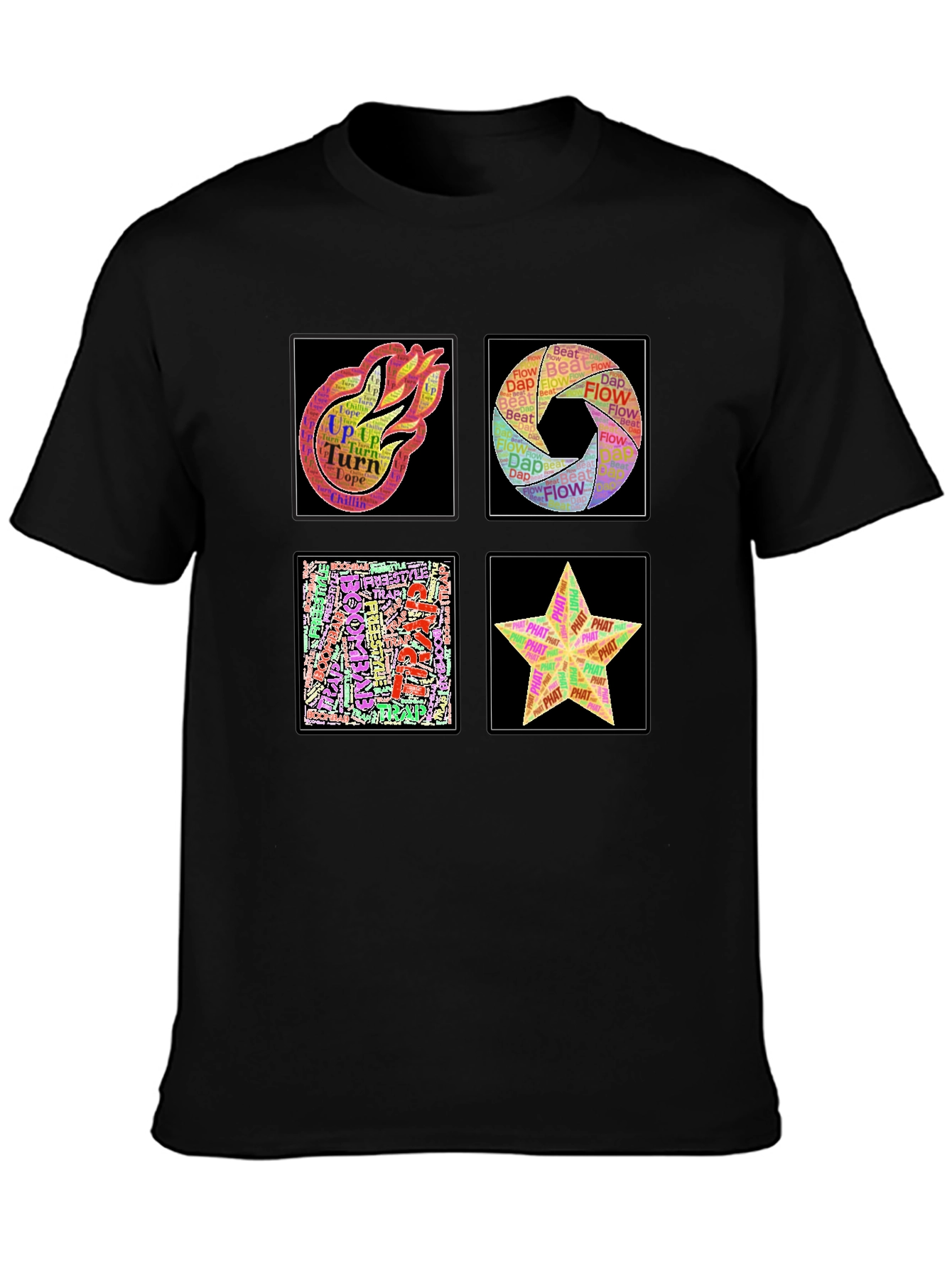 Abstract Art Word Design Mens Black T-Shirt