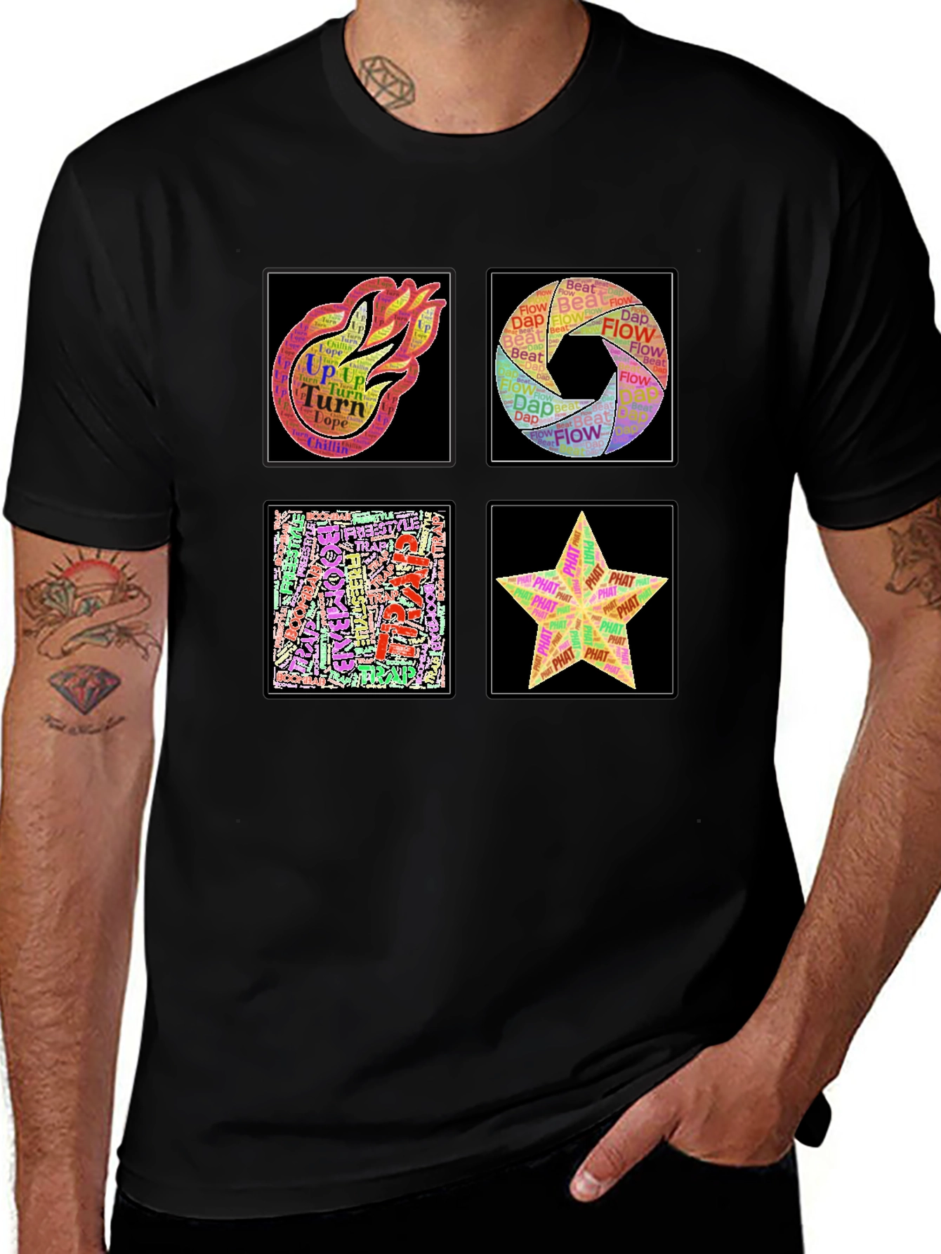 Abstract Art Word Design Mens Black T-Shirt
