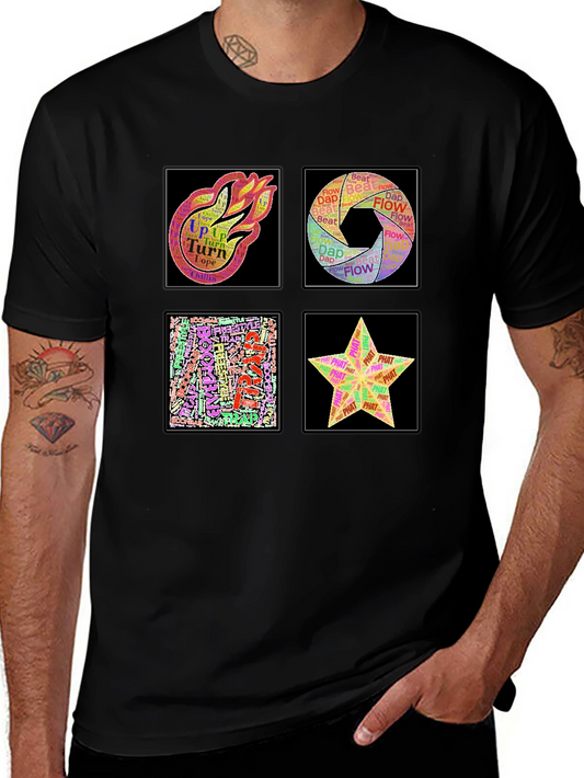Abstract Art Word Design Mens Black T-Shirt