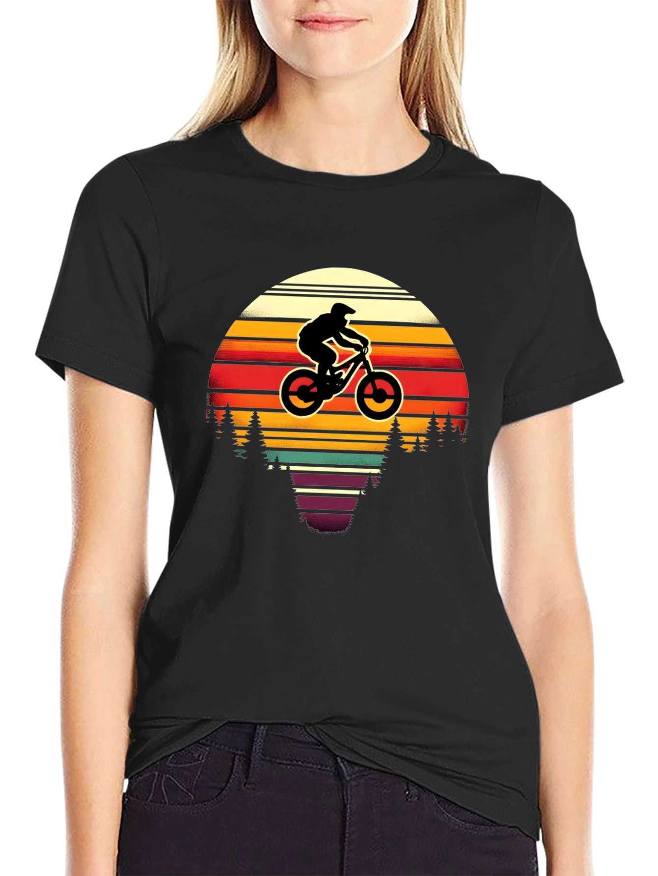 Mountain Biker Retro Sunset T-Shirt