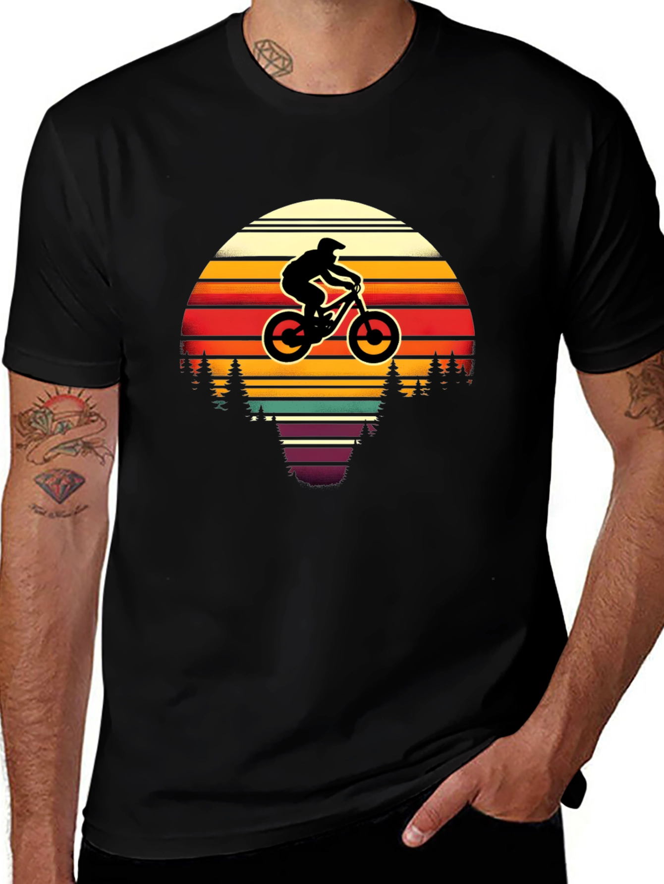 Mountain Biker Retro Sunset T-Shirt