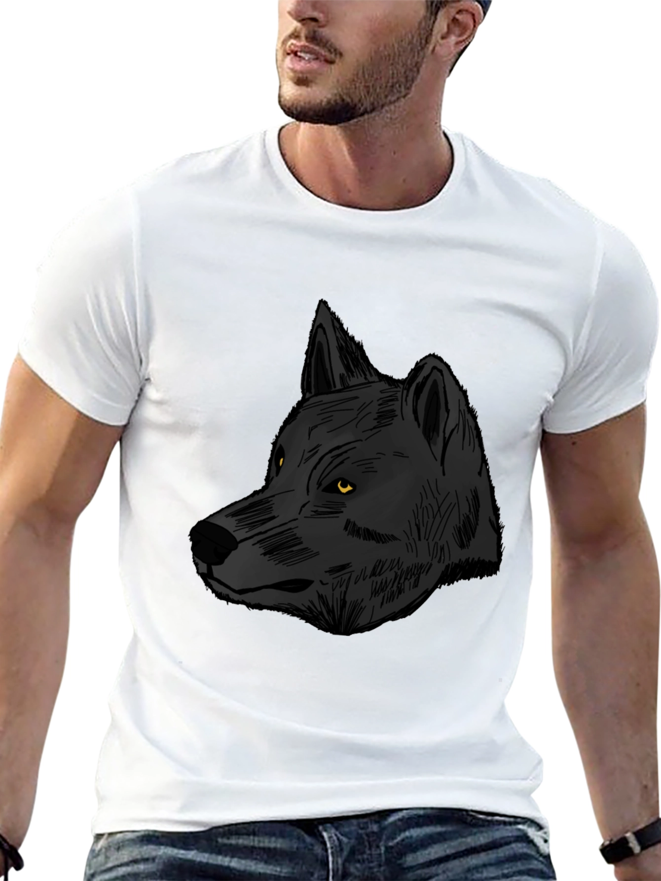 Black Wolf Graphic T-Shirt - Mens Crew Neck Tee