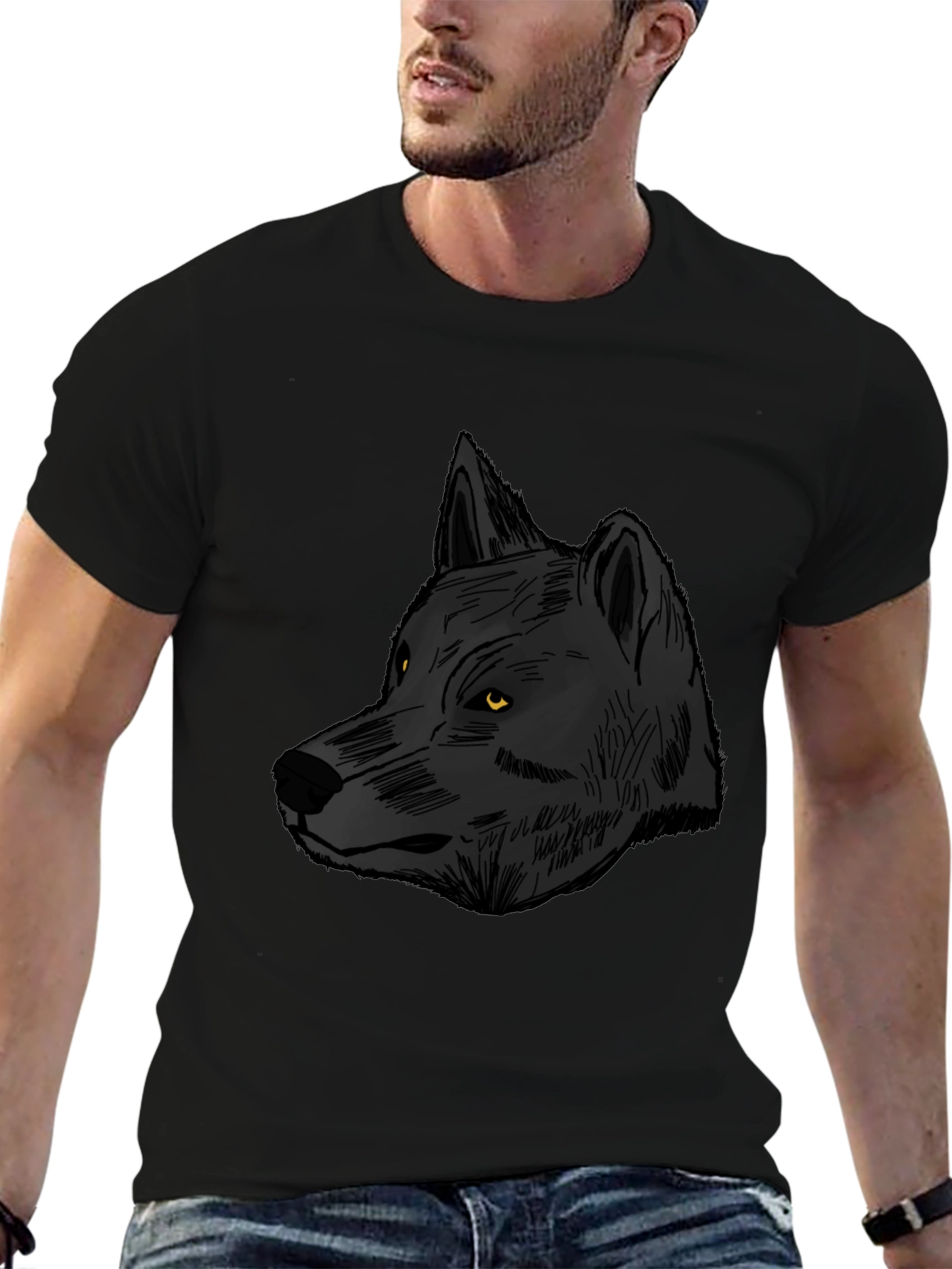 Black Wolf Graphic T-Shirt - Mens Crew Neck Tee