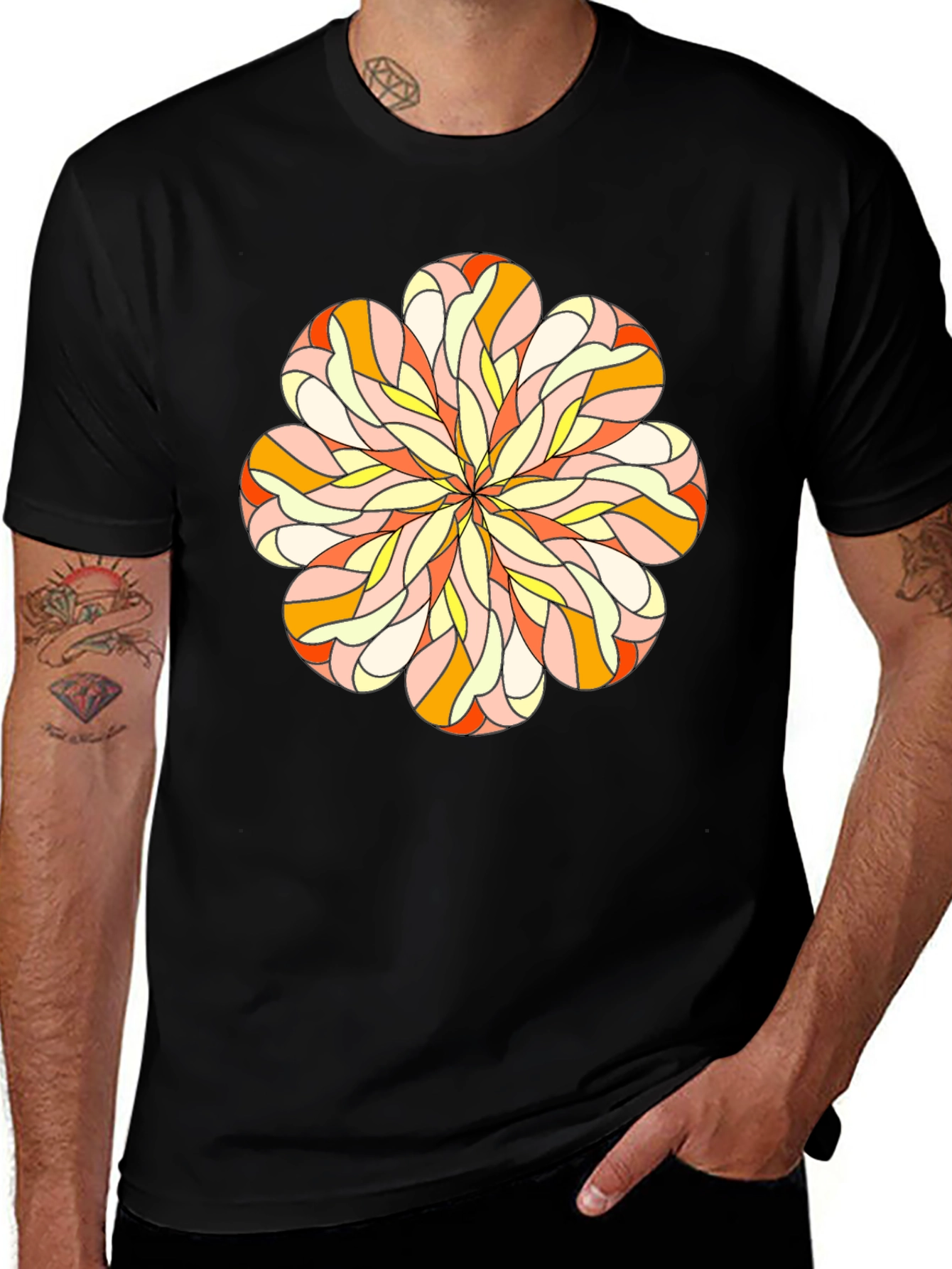 Abstract Flower Graphic Black T-Shirt