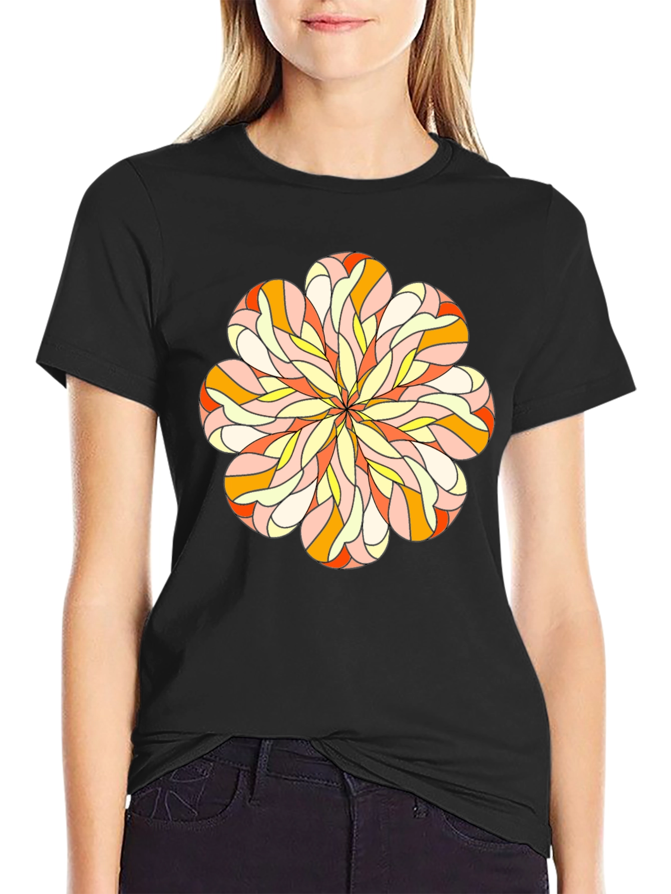 Abstract Flower Graphic Black T-Shirt