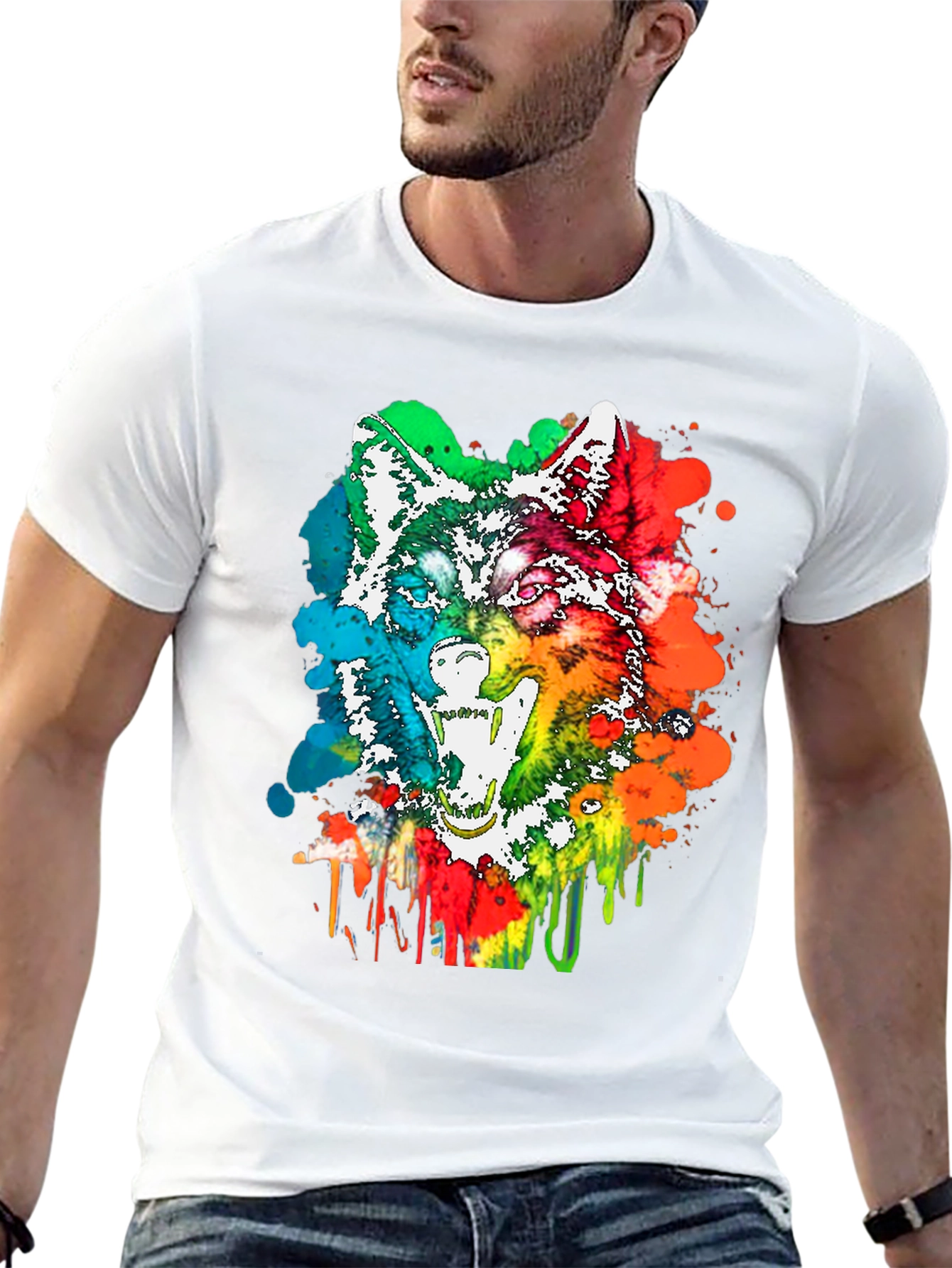 Colorful Wolf Graphic T-Shirt