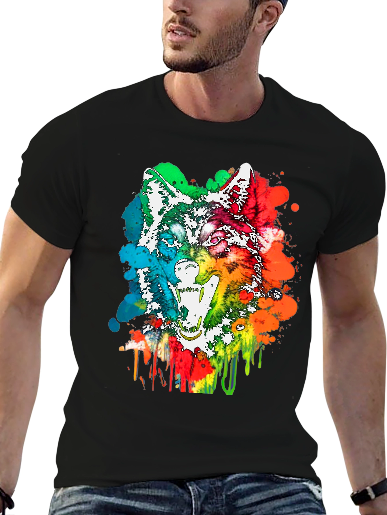Colorful Wolf Graphic T-Shirt