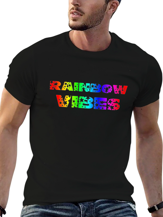 Rainbow Vibes Graphic Tee - Black Cotton T-Shirt