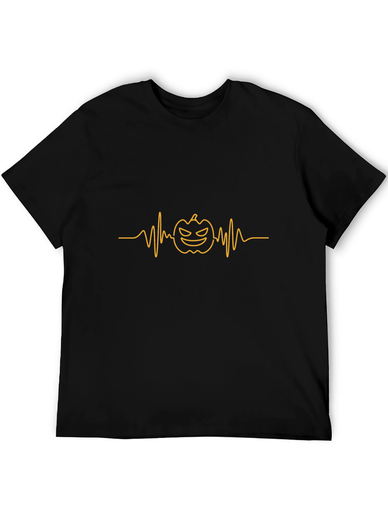 Halloween Pumpkin Heartbeat Graphic Tee - Black