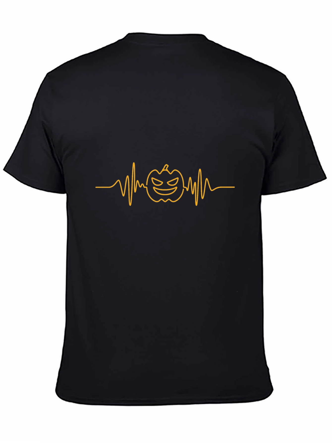 Halloween Pumpkin Heartbeat Graphic Tee - Black