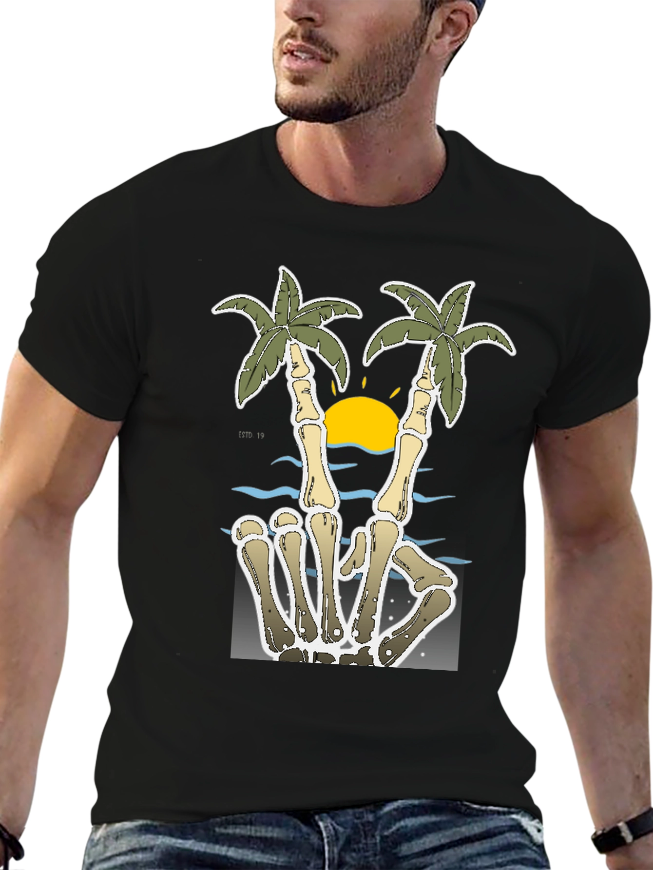 Skeleton Hand Peace Sign Palm Tree T-Shirt